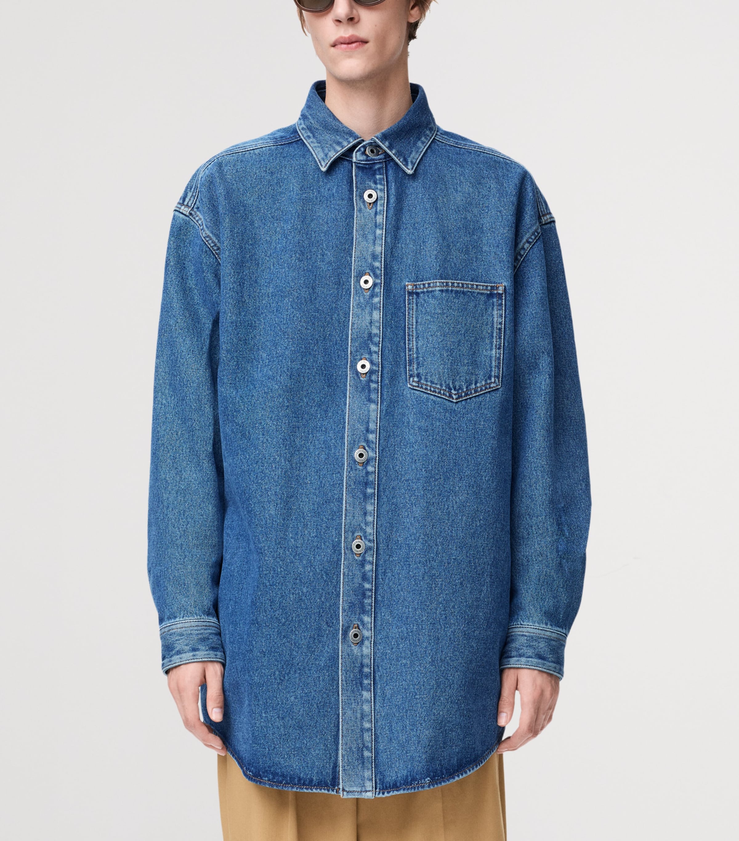 Anagram-Patch Denim Overshirt MID BLUE DENIM Image 3