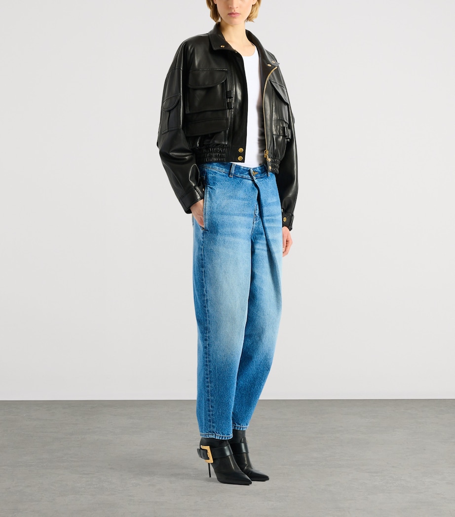 Balmain Womens Lambskin Bomber Jacket Noir Image 2
