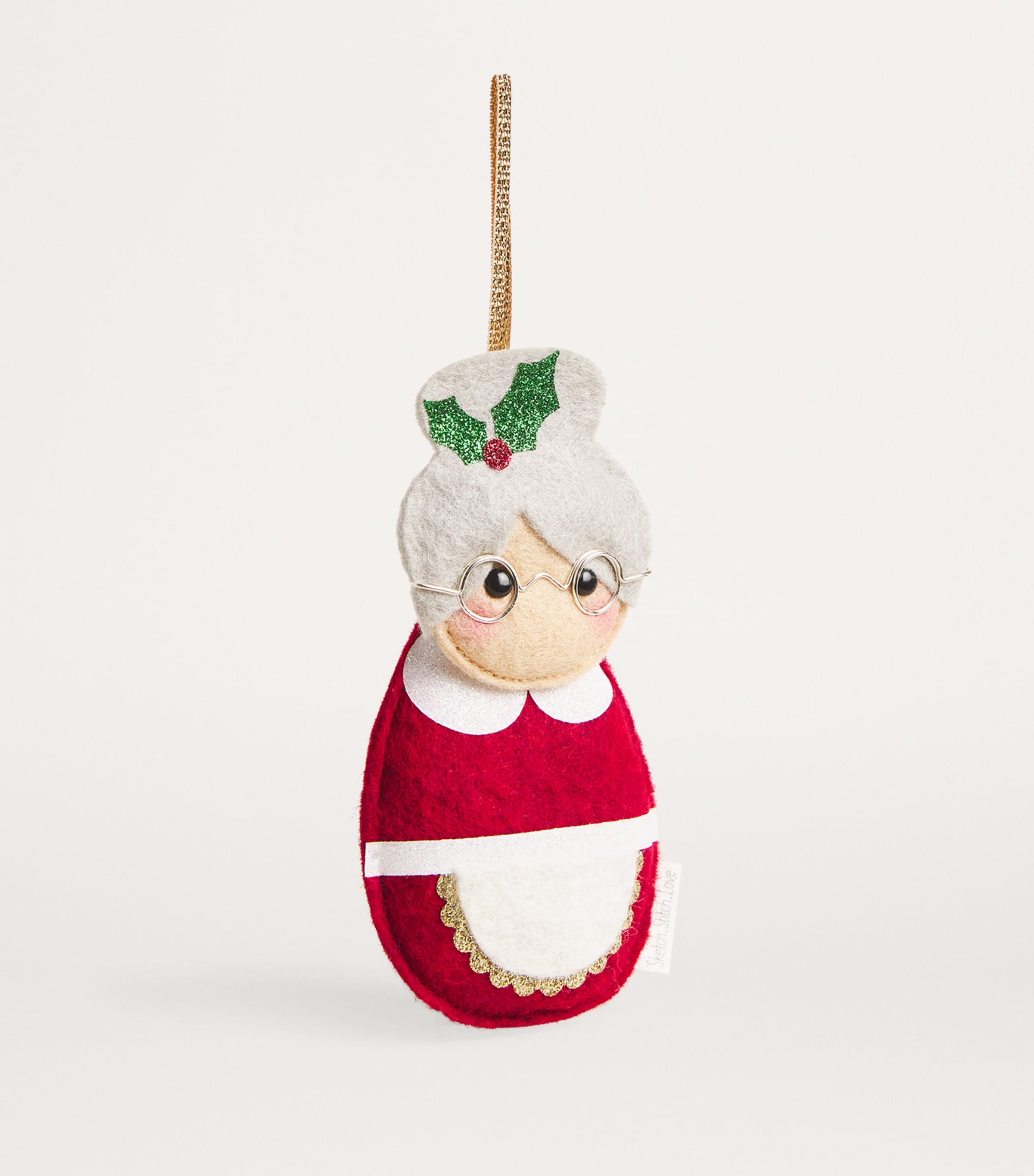 SKETCH.STITCH.LOVE Mrs Claus Tree Decoration Burgundy/grey Image 2