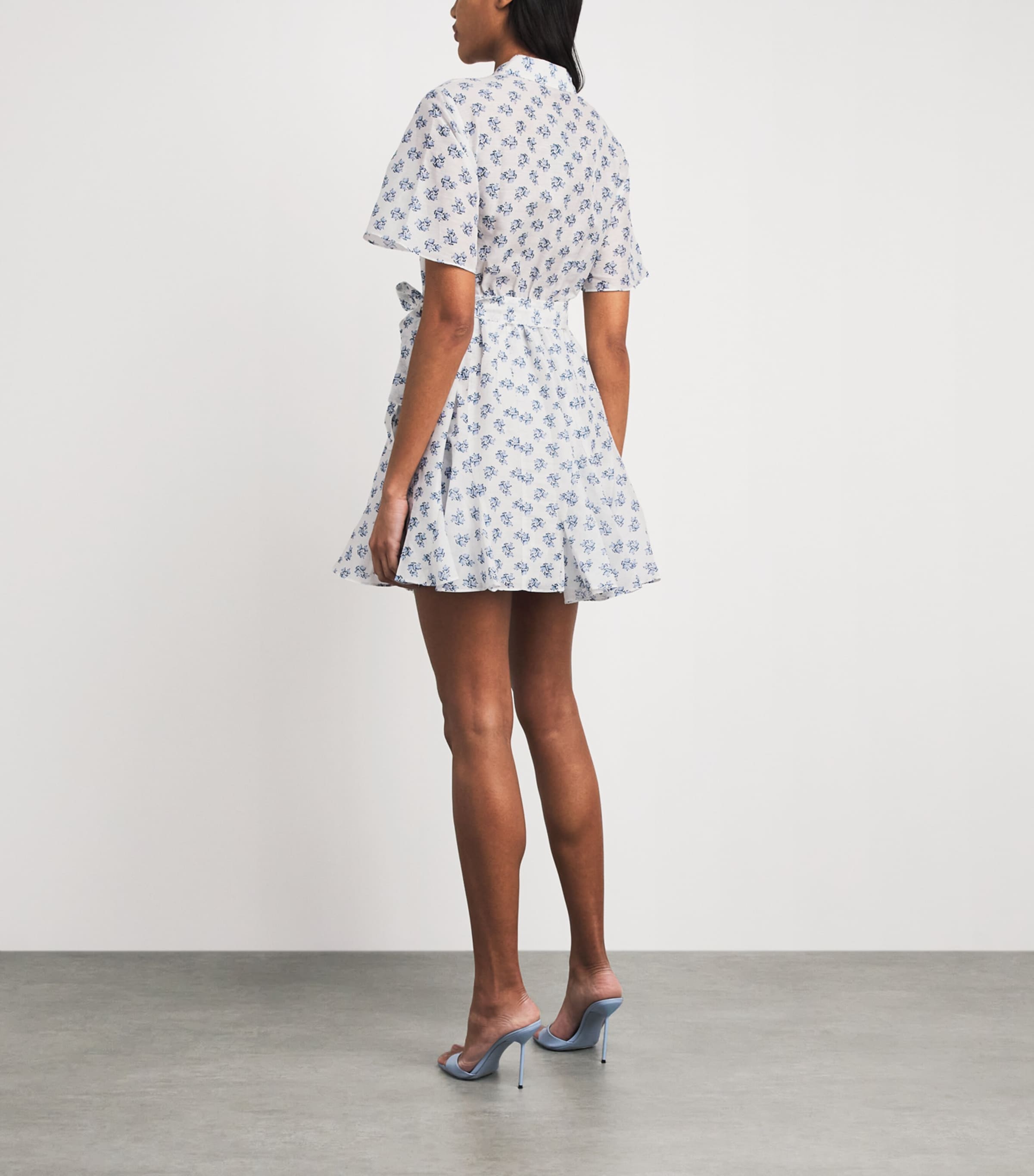 Maje Womens Linen-Blend Floral Print Mini Shirt Dress Blue Small Flowers Image 4