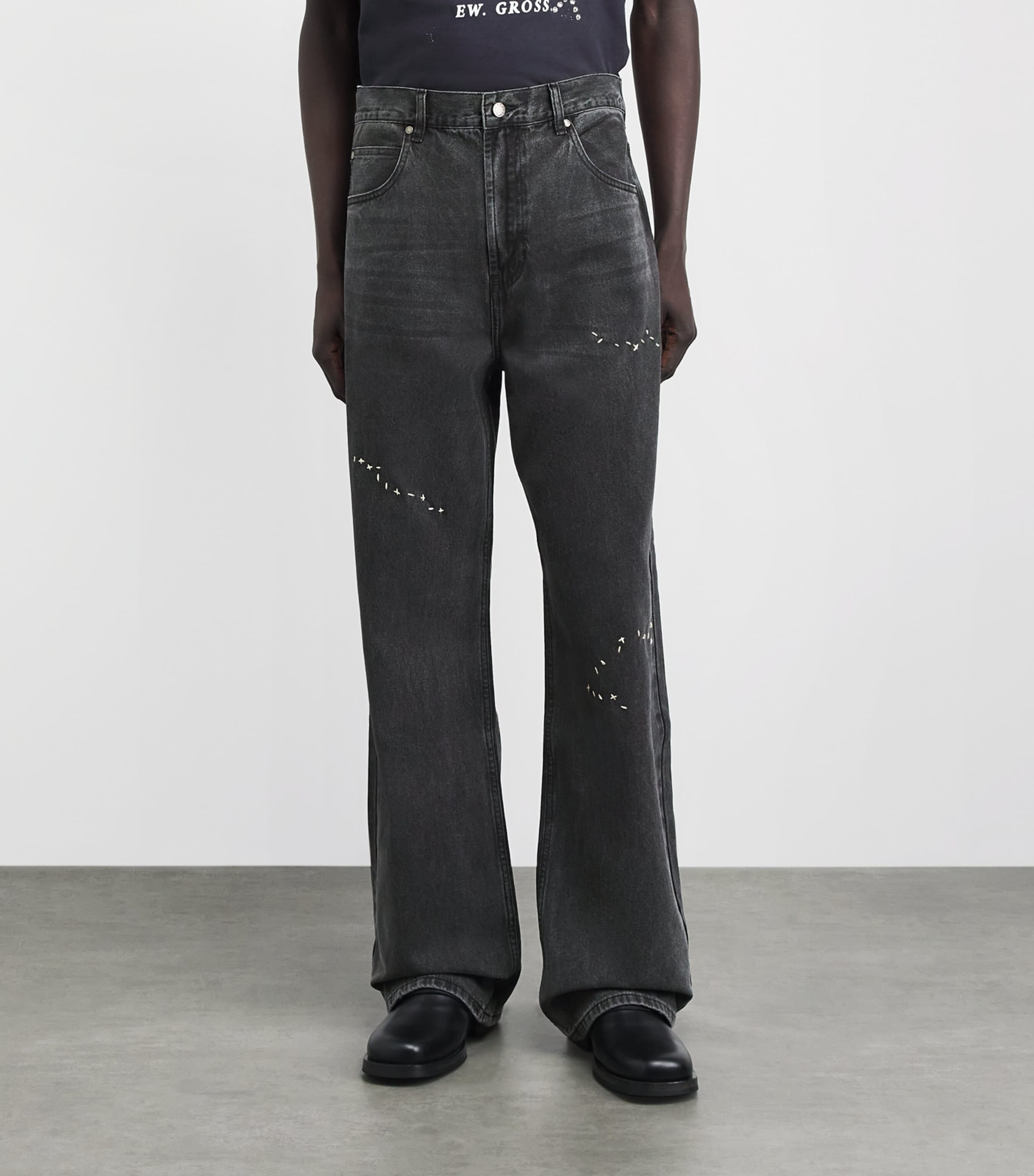 DOMREBEL Mens Jerk Bootcut Jeans Faded Black Image 4