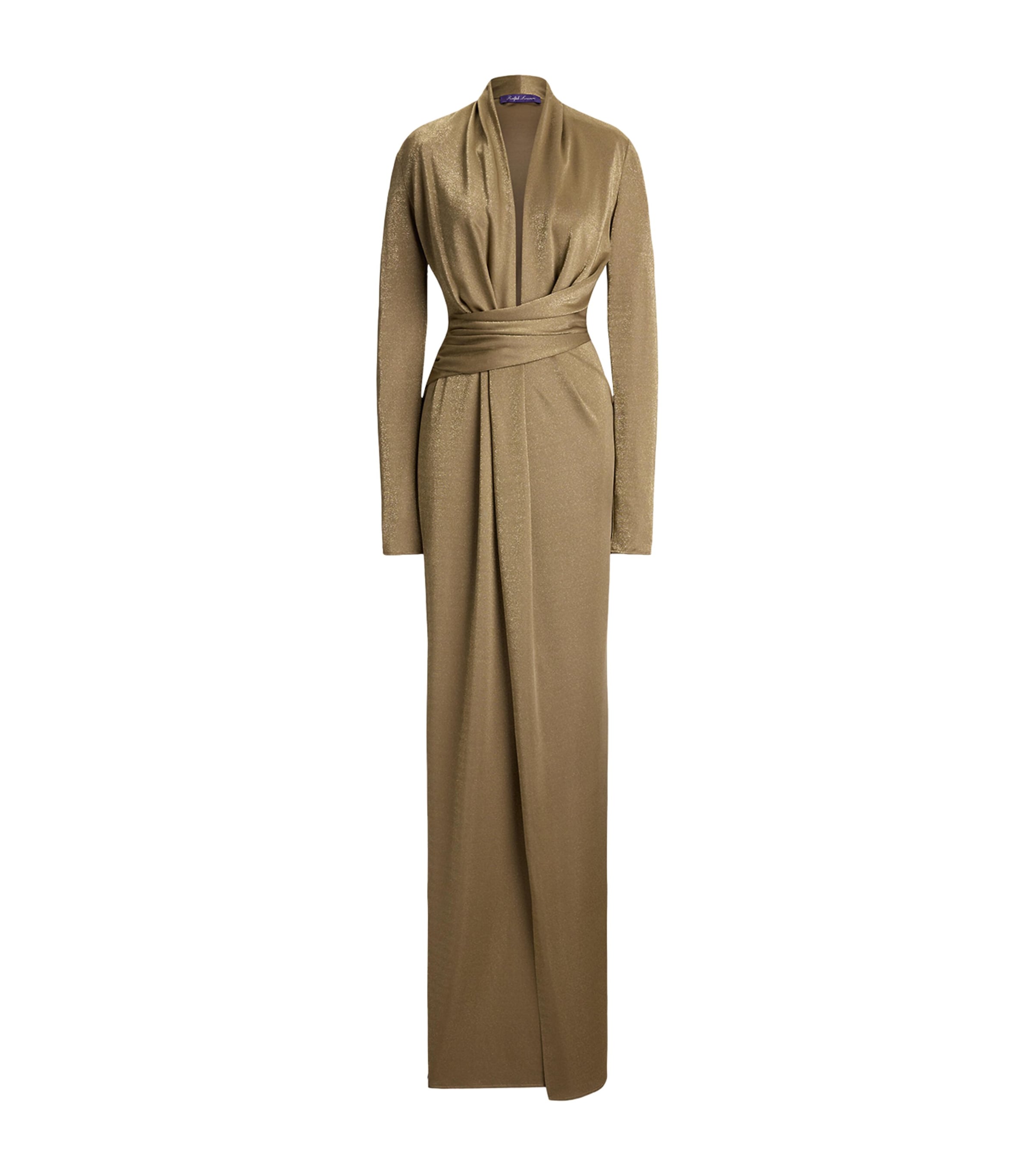 Ralph Lauren Collection Womens Metallic Jersey Ashten Maxi Dress Antique Gold Image 1