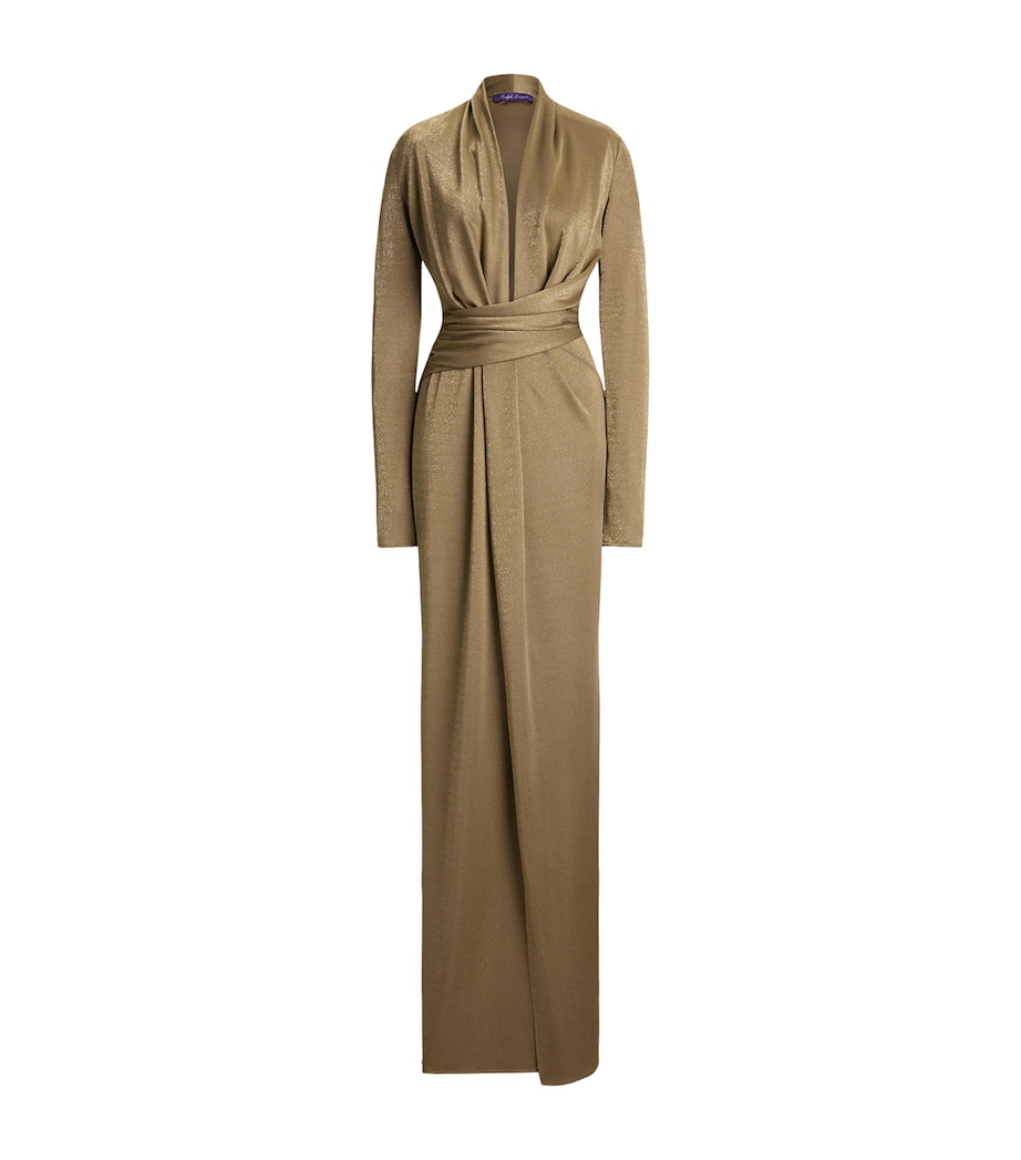 Ralph Lauren Collection Womens Metallic Jersey Ashten Maxi Dress Antique Gold Image 1