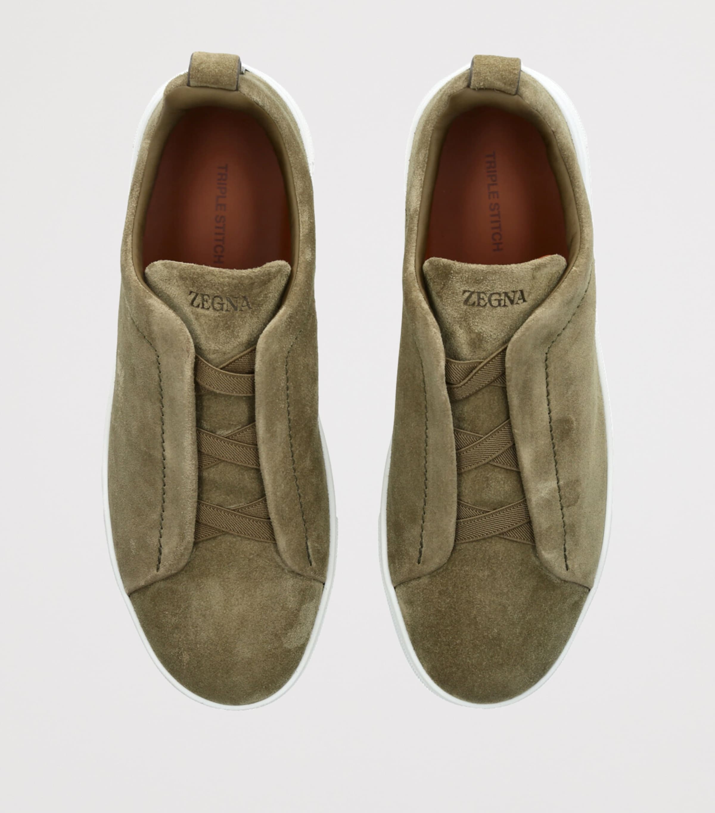 Zegna Mens Suede Triple Stitch Sneakers Mid Green Image 4