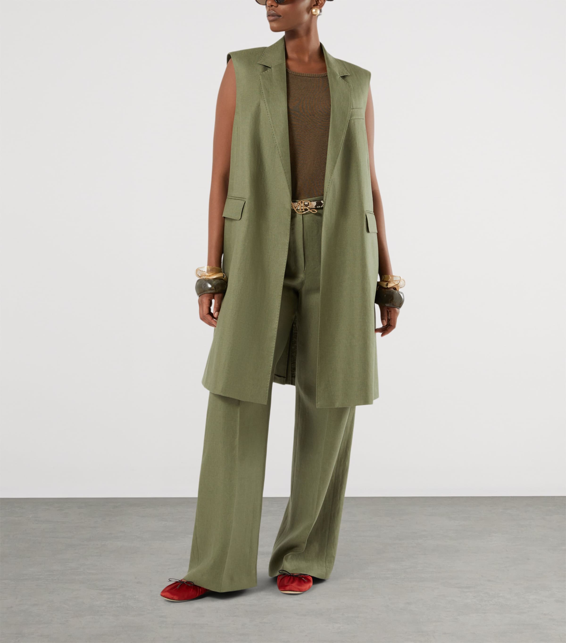 Marina Rinaldi Womens Linen Straight Trousers Olive Green Image 2