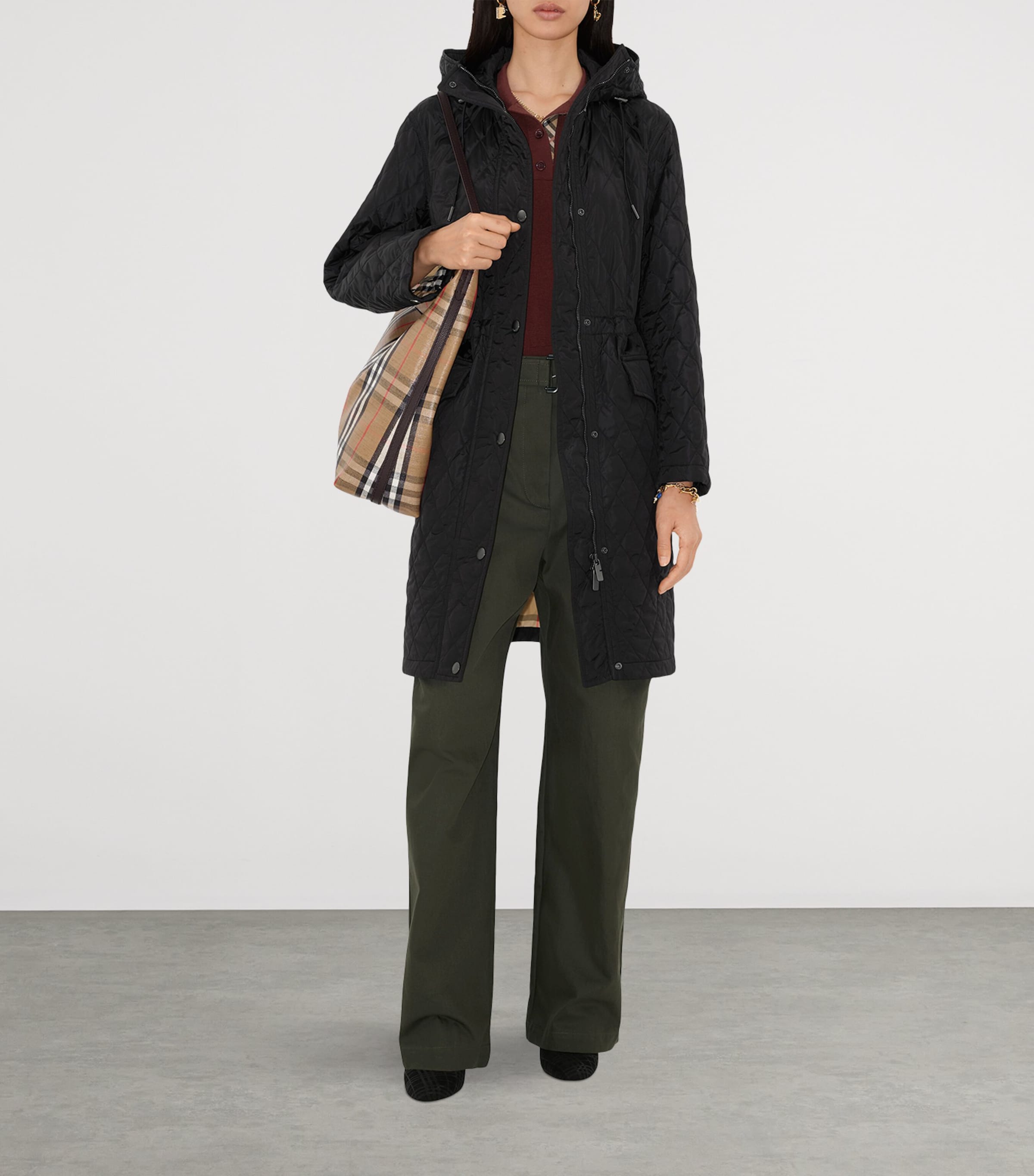 Nylon Quilted Hooded Parka BLACK Image 2