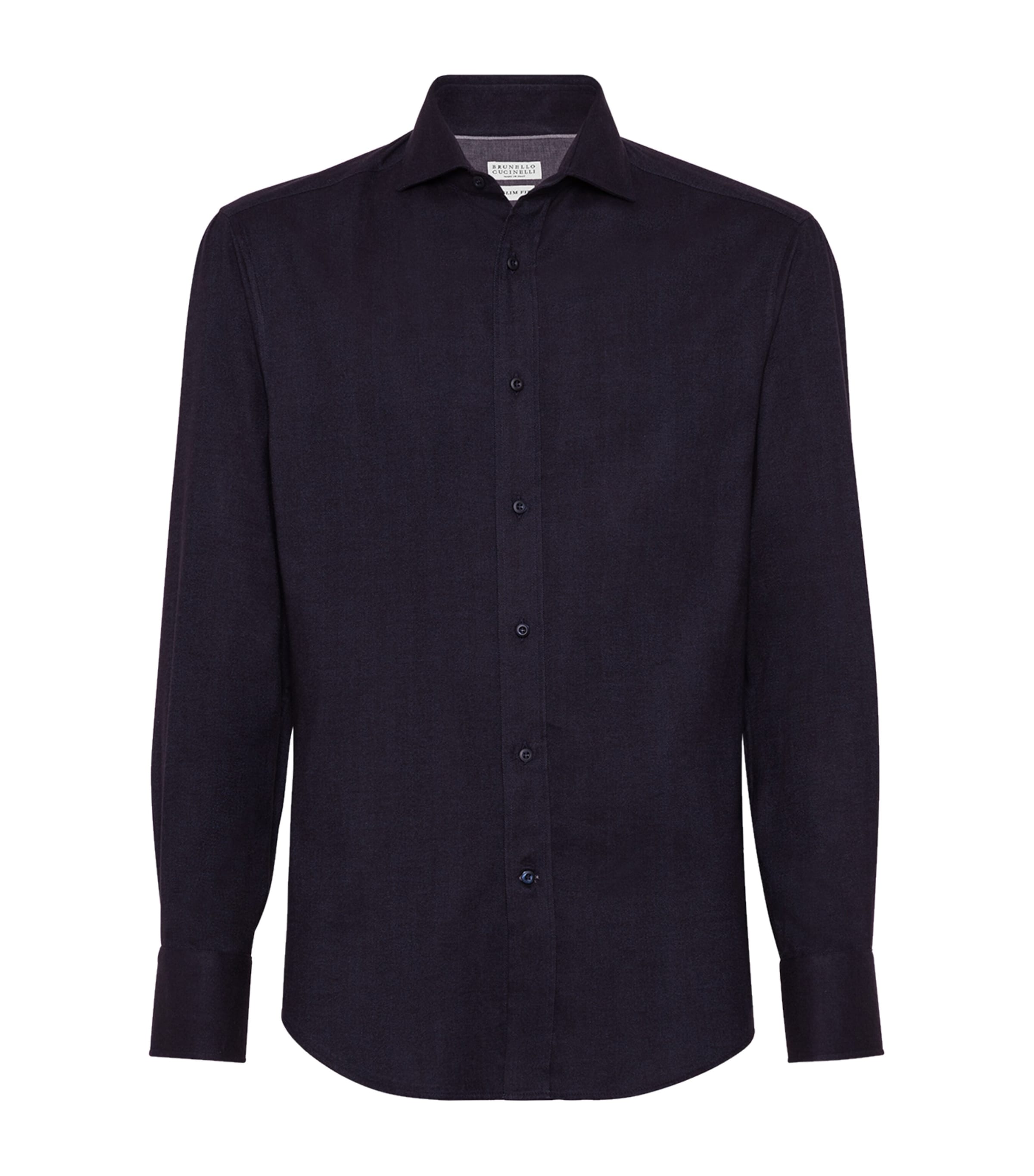Brunello Cucinelli Men Flannel Slim Fit Shirt With Spread Collar In Blue