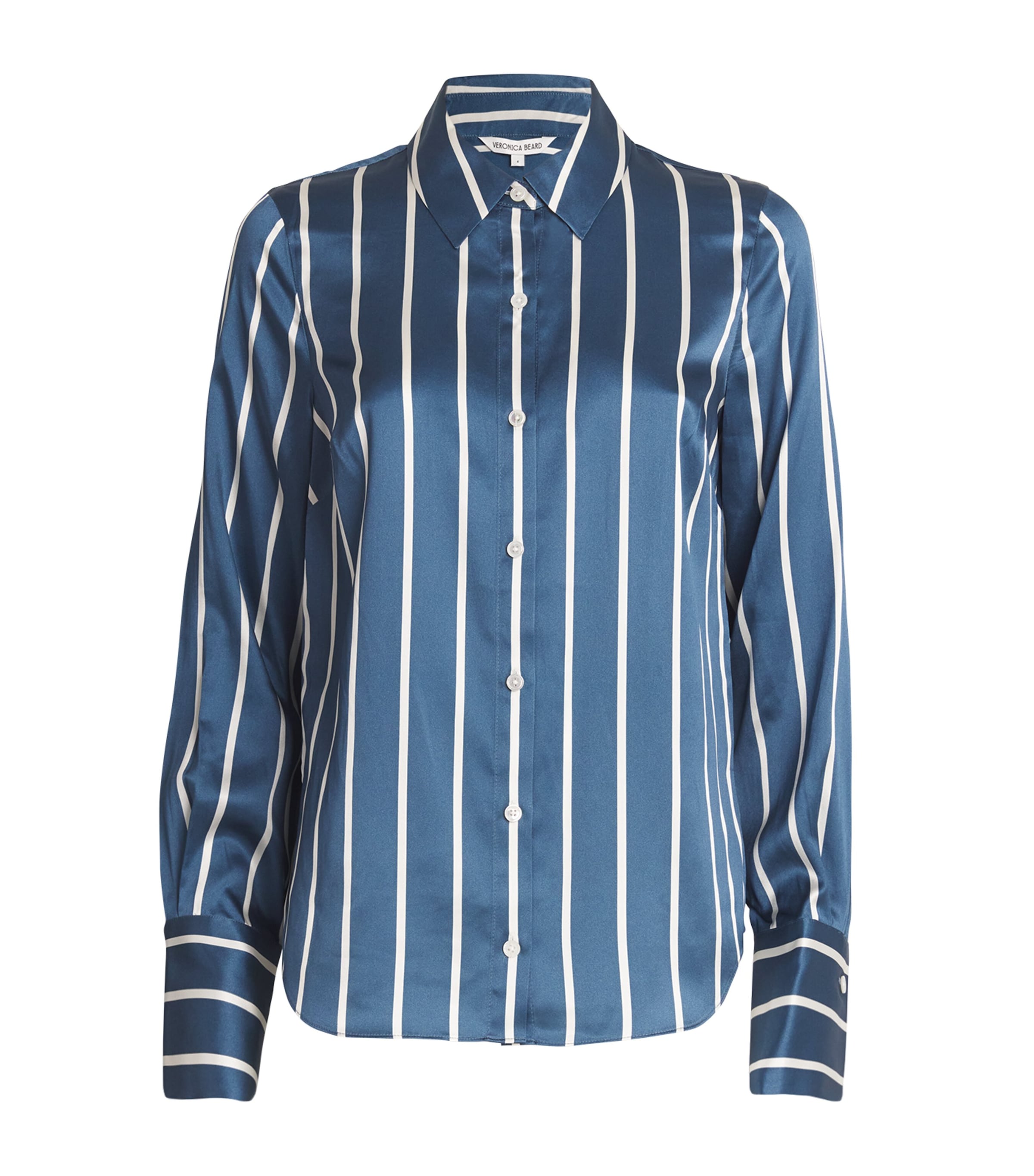 Shop Veronica Beard Silk-blend Striped Monique Shirt In Blue