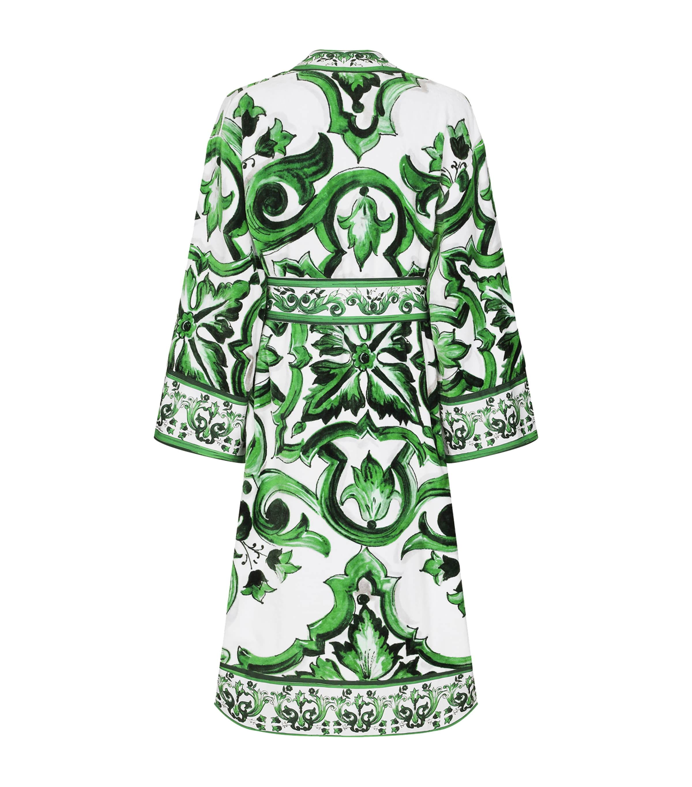 Dolce&Gabbana Casa Womens Terry Cotton DG Logo Robe Verde Maiolica Image 2