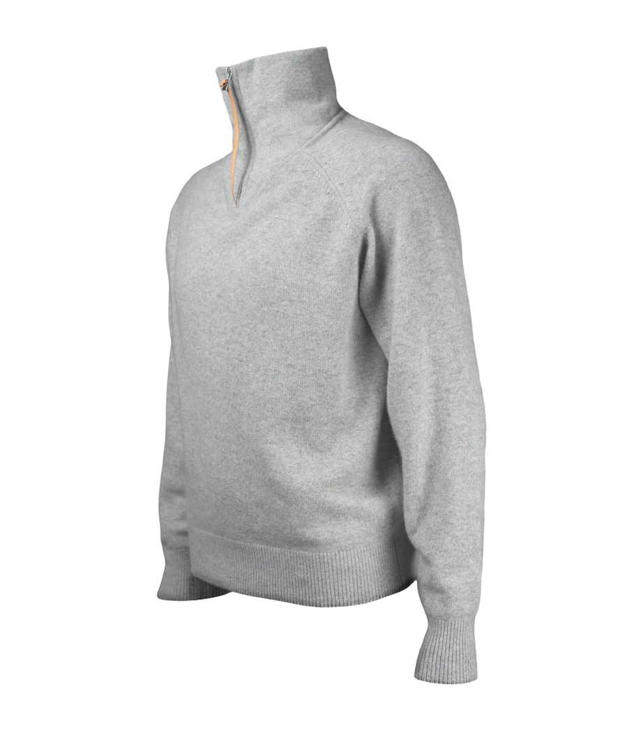 Alan Scott Mens Cashmere Quarter-Zip Sweater Silver Image 3