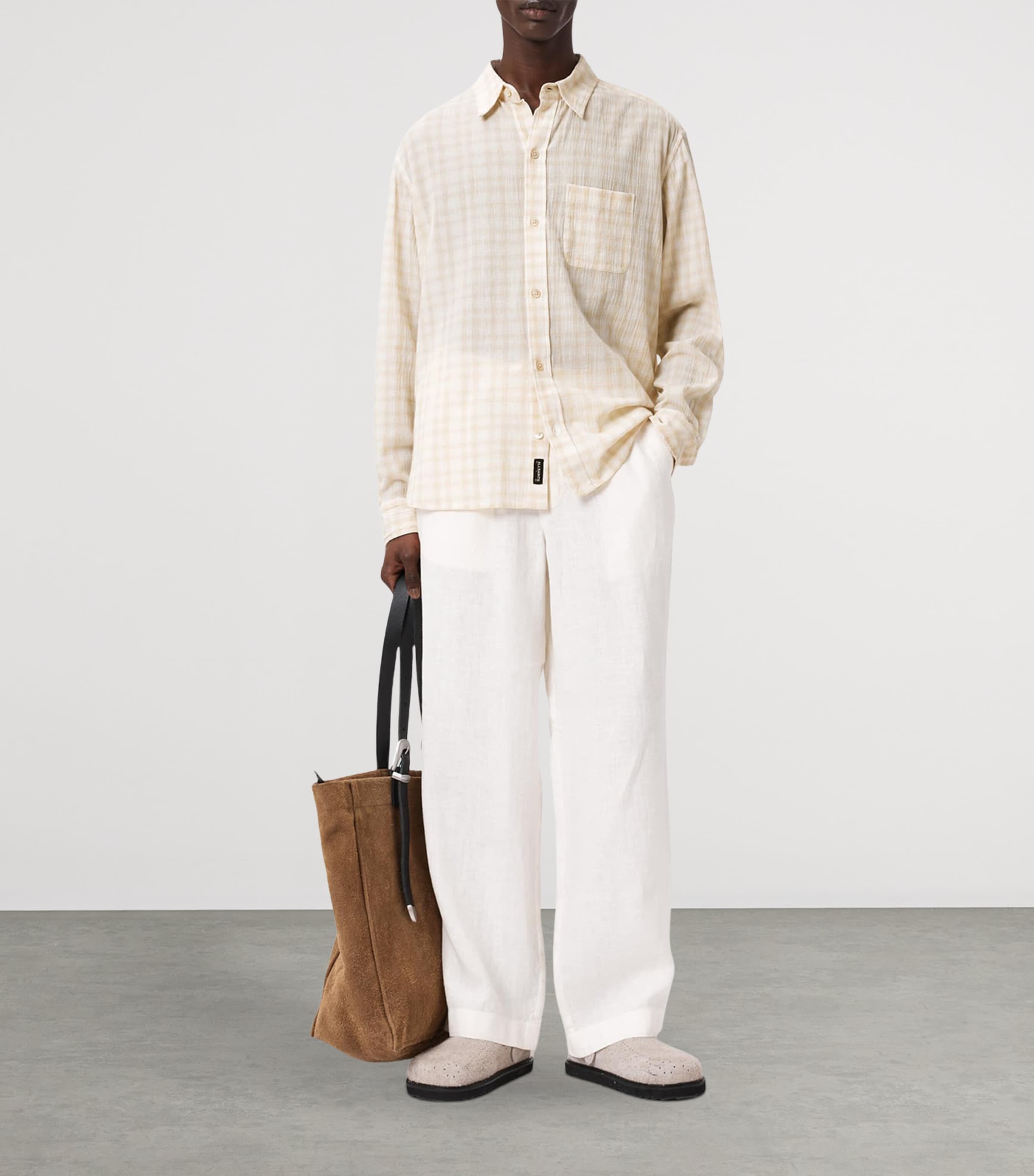 AllSaints Mens Organic Cotton Check Toya Shirt Sandstone Brown Image 6