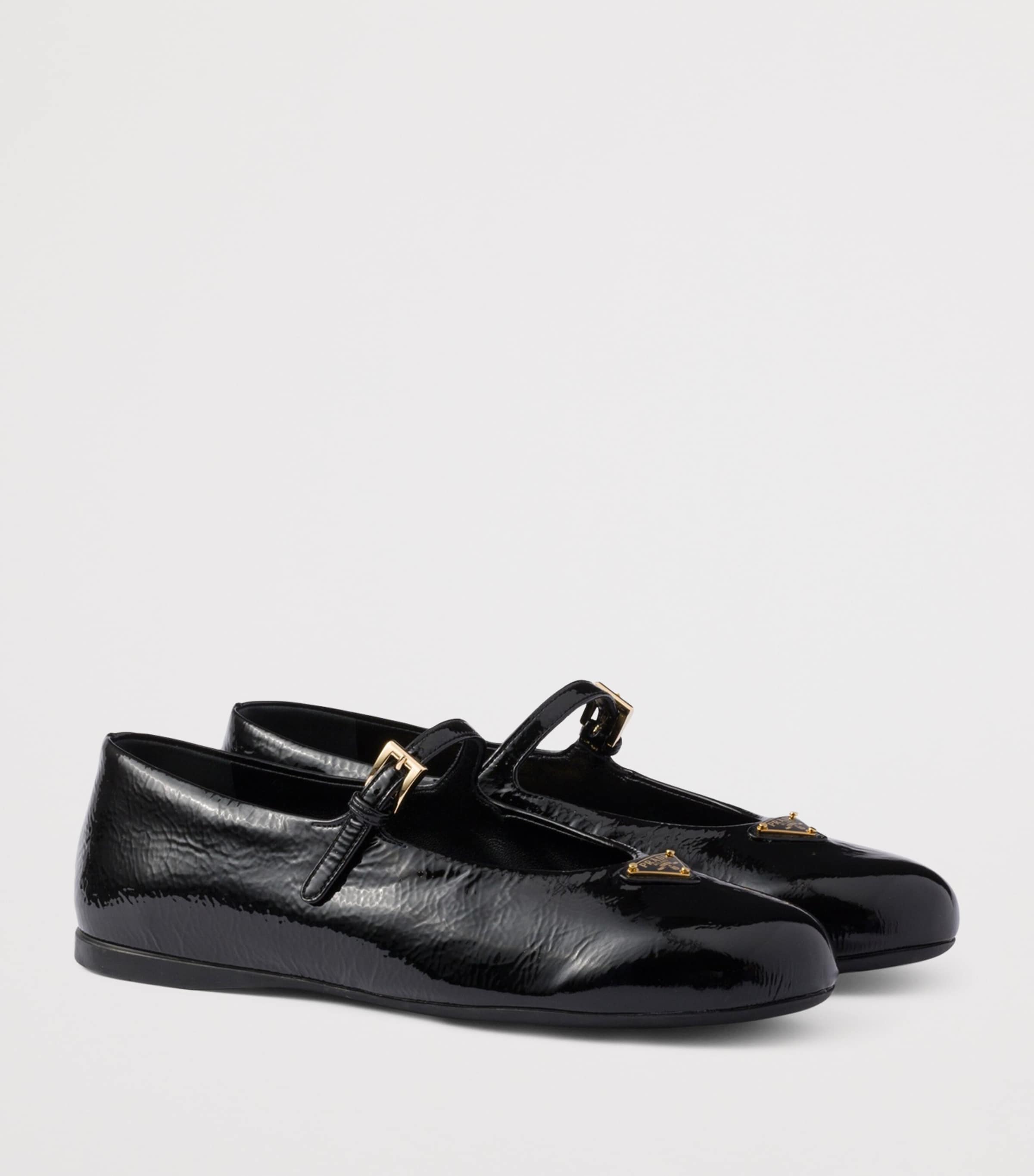 Prada Patent Leather Triangle Ballet Flats Black Image 2