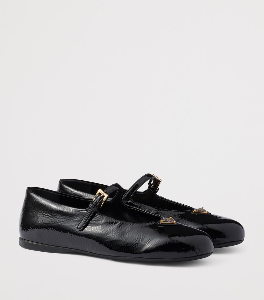 Prada Patent Leather Triangle Ballet Flats Black Image 2