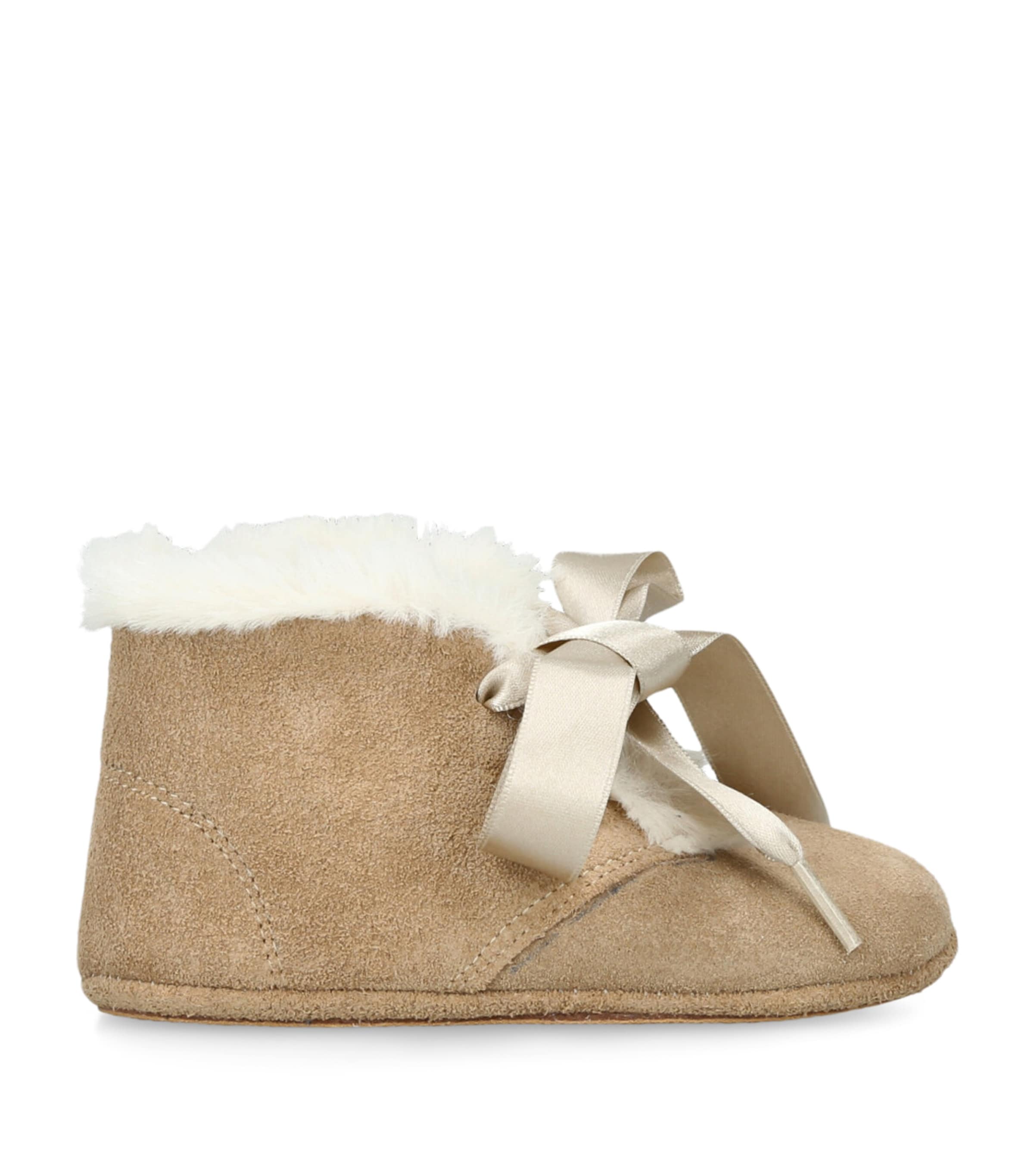 Papouelli Taupe Kids' Cocco Lined Suede Booties Eur 19 / 3 Uk In Brown