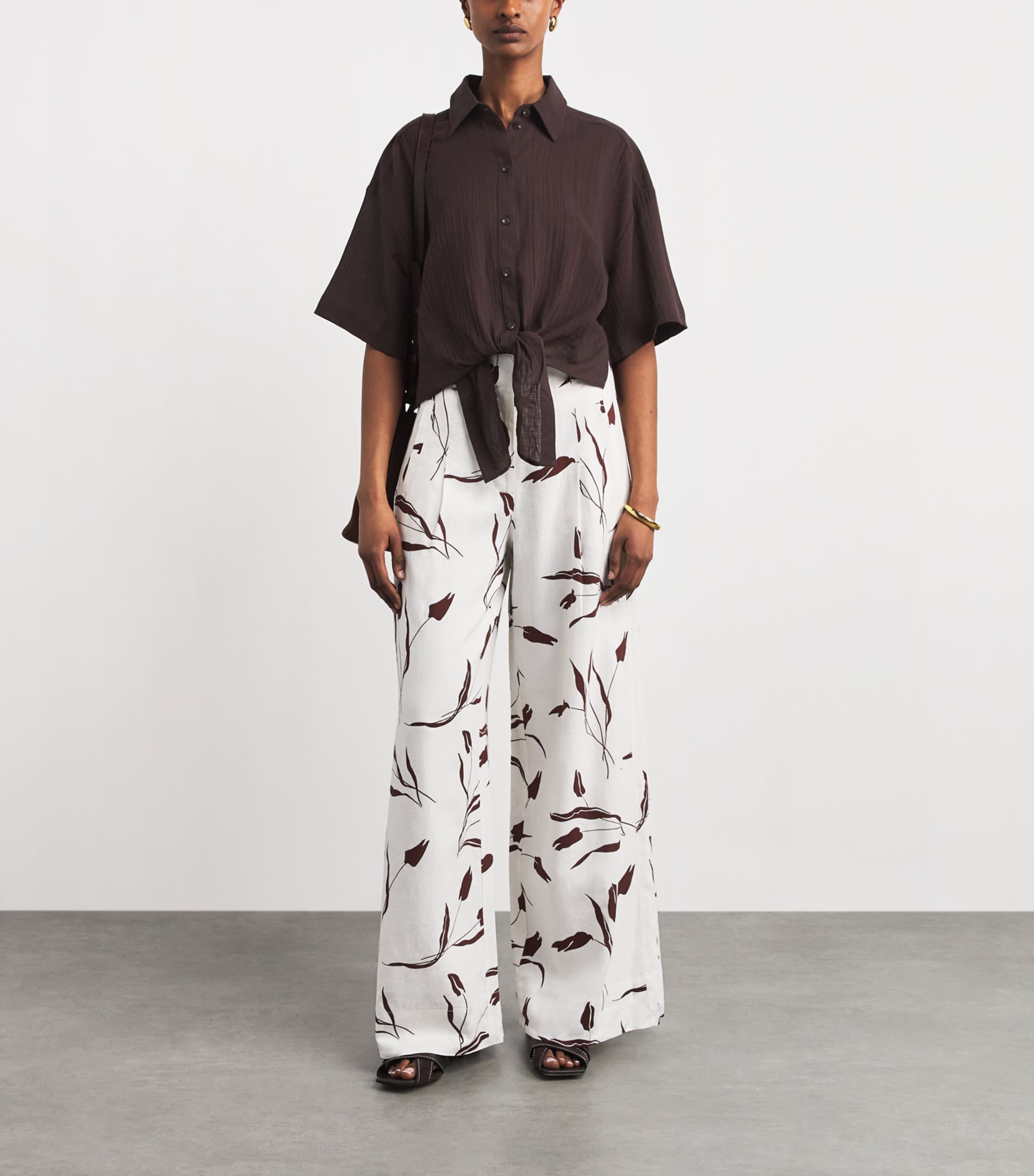 ME+EM Womens Cotton Tie-Front Beach Shirt Cocoa Brown Image 2