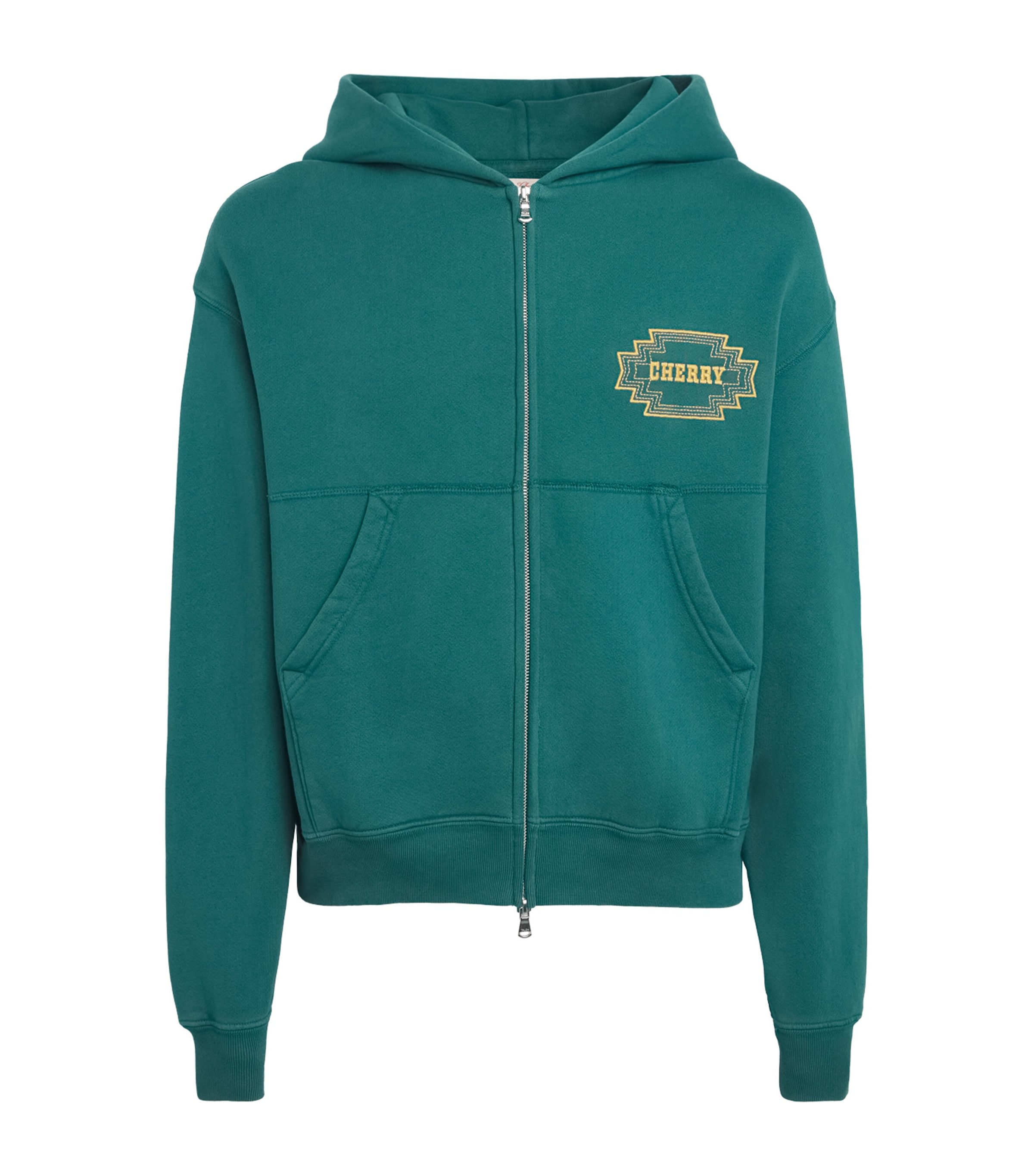 Cherry Los Angeles Cotton Navajo Logo Embroidery Zip-up Hoodie In Green