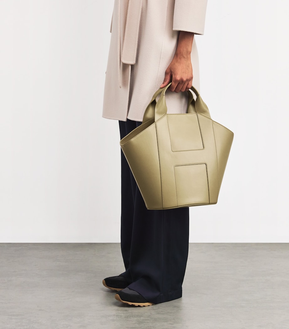 Medium Grab Leather Tote Bag OLIVE Image 2