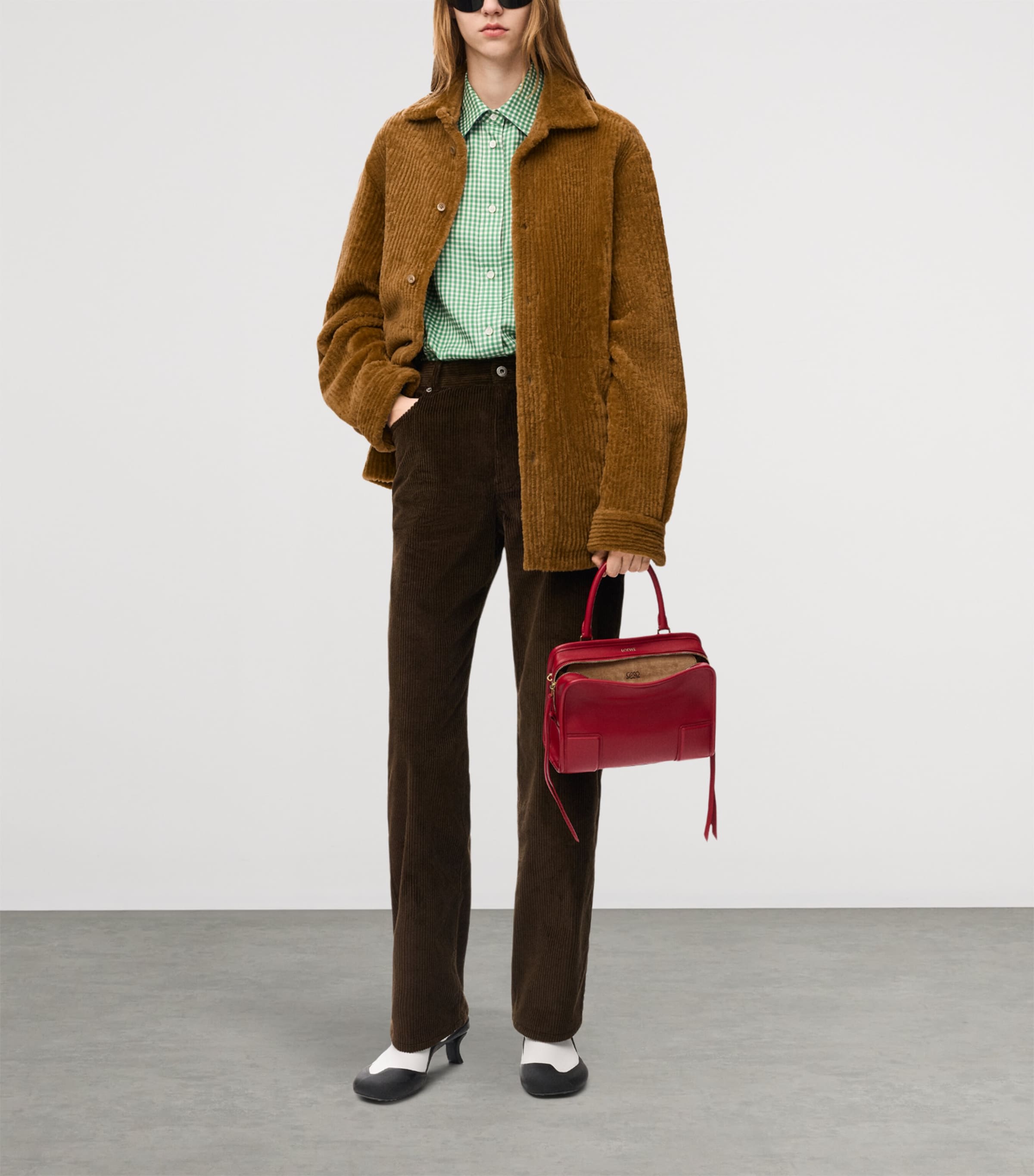 LOEWE Womens Corduroy Merino Shearling Overshirt Camel Image 2