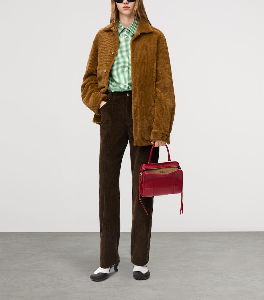 LOEWE Womens Corduroy Merino Shearling Overshirt Camel Image 2