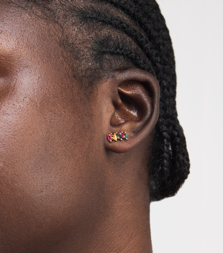 Yellow Gold, Diamond and Sapphire Zigzag Rainbow Stud Earrings 18K YG/RS Image 2