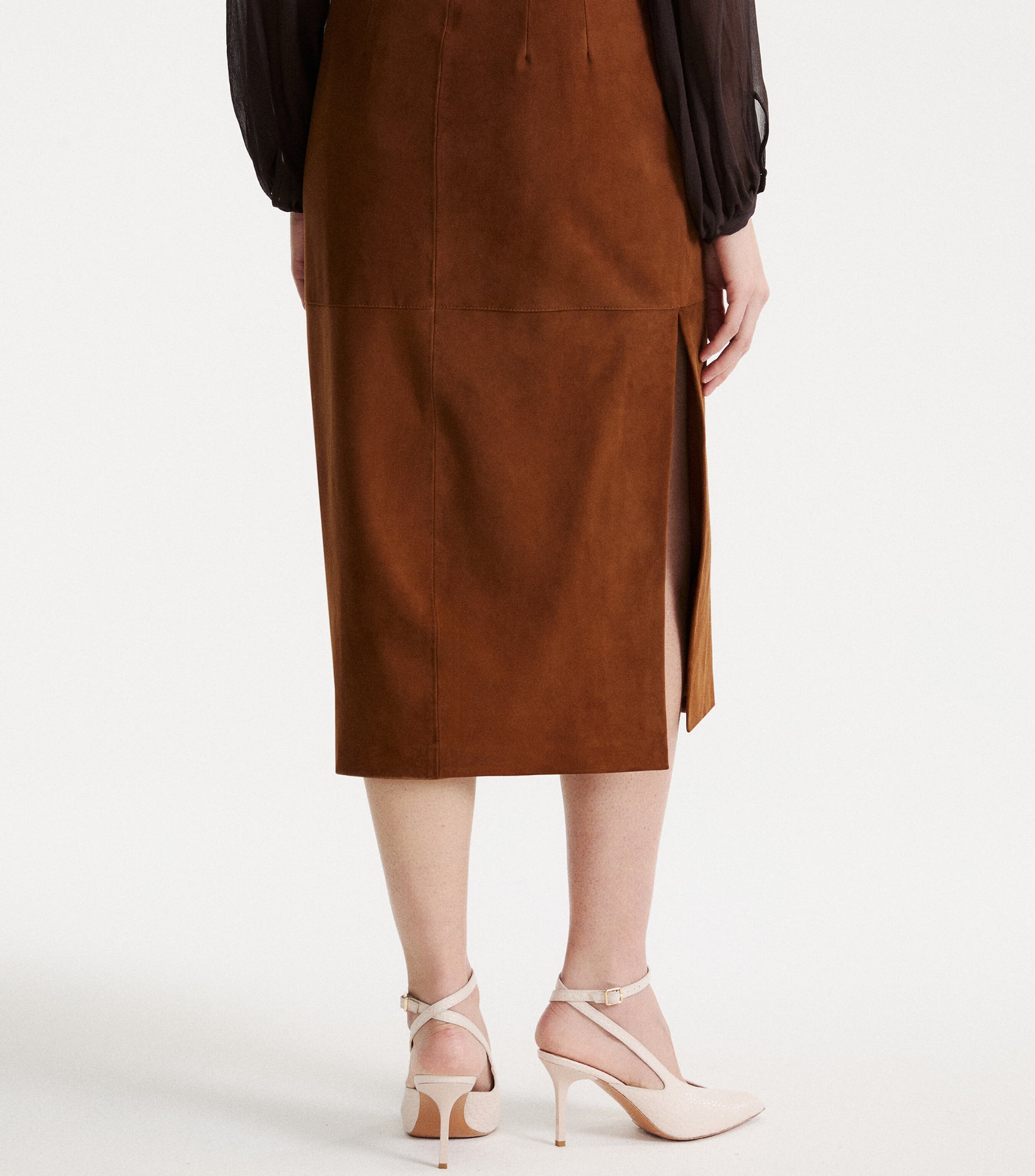 Marella Womens Suede Panelled Skirt Cognac Image 3