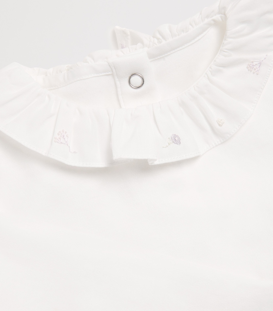 Marie-Chantal Pima Cotton Athena-Embroidery Bodysuit (0-24 Months) White/lilac Image 3