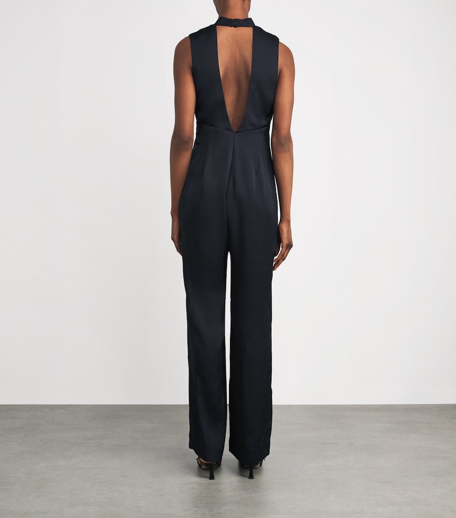 Claudie Pierlot Womens Satin Scarf-Neck Jumpsuit Navy Image 4