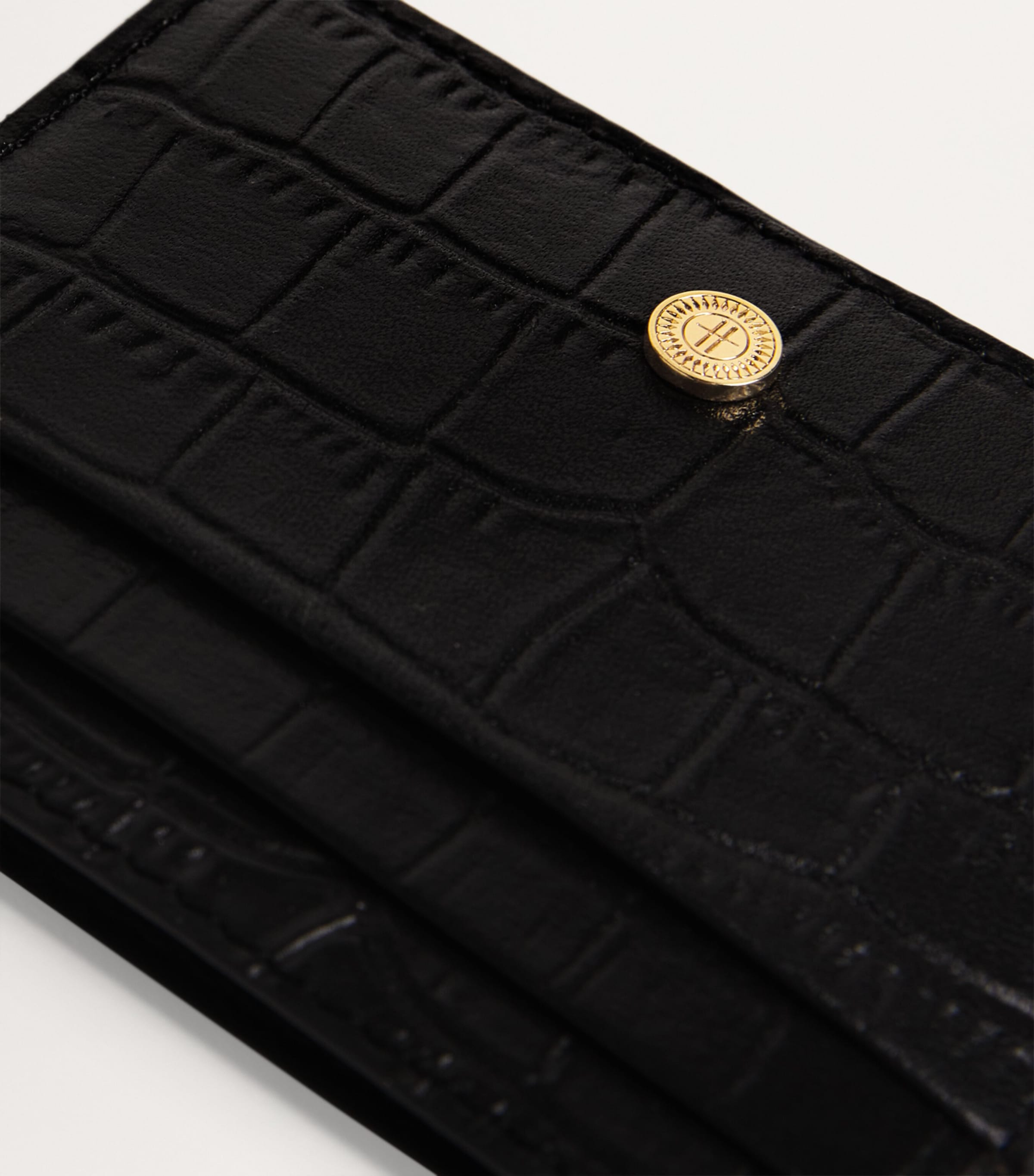 Croc-Embossed Leather Card Holder BLACK Image 3