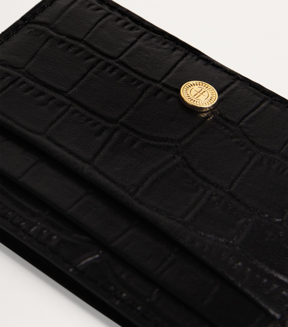 Croc-Embossed Leather Card Holder BLACK Image 3