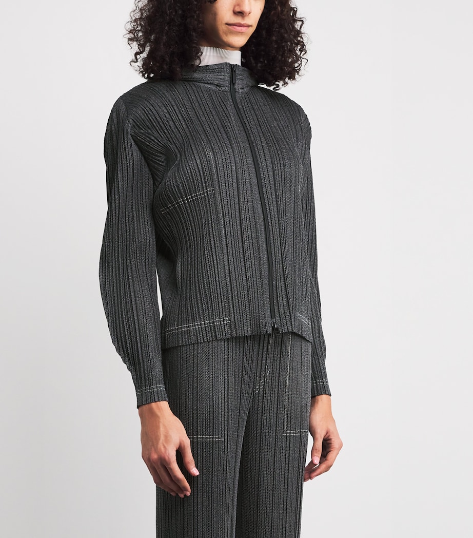 Cotton Denim Zip-Up Jacket BLACK Image 3