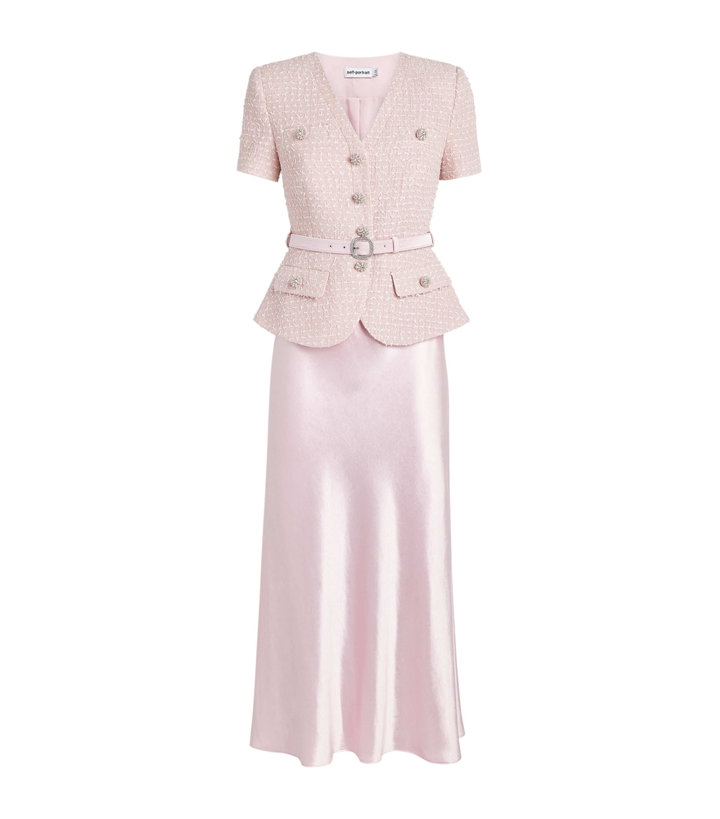 Self-portrait Sequin Bouclé Chiffon Midi Dress In Pink
