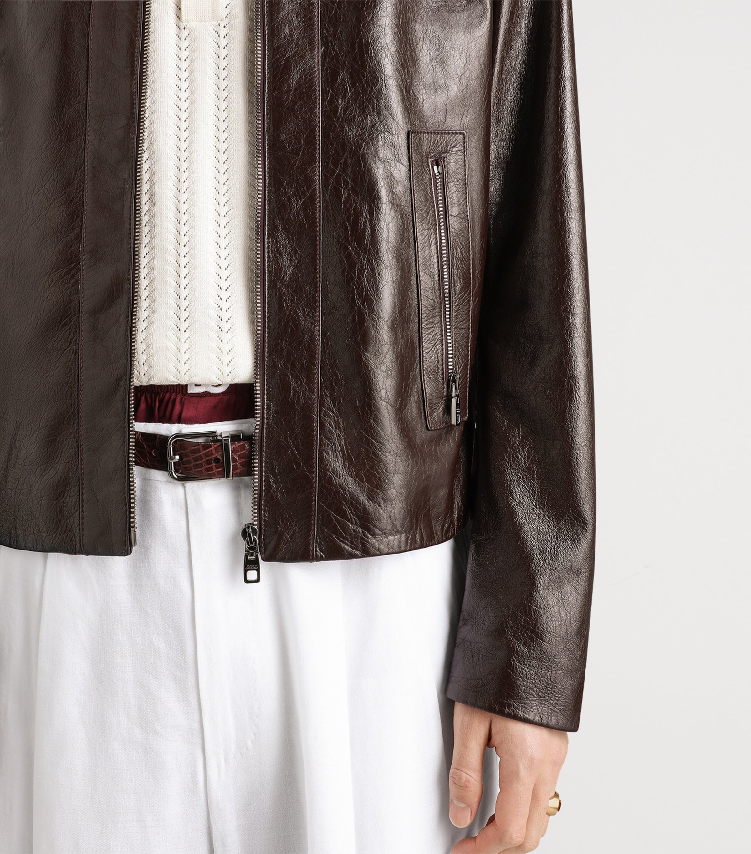 Dolce&Gabbana Mens Leather Jacket Brown Dark Vio Image 5