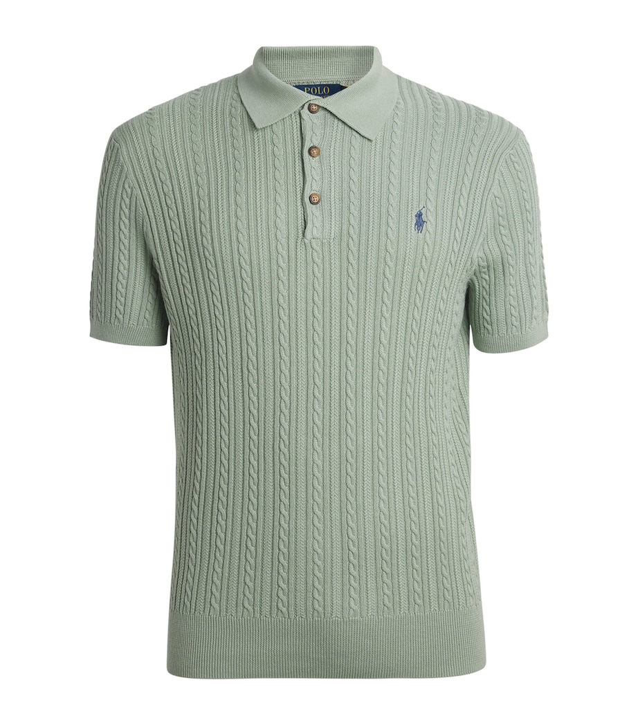 Polo Ralph Lauren Mens Cotton Cable-Knit Polo Shirt Light Green Image 1