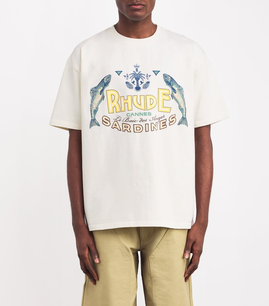 Rhude Mens Cotton Logo Sardines T-Shirt Vtg White Image 3