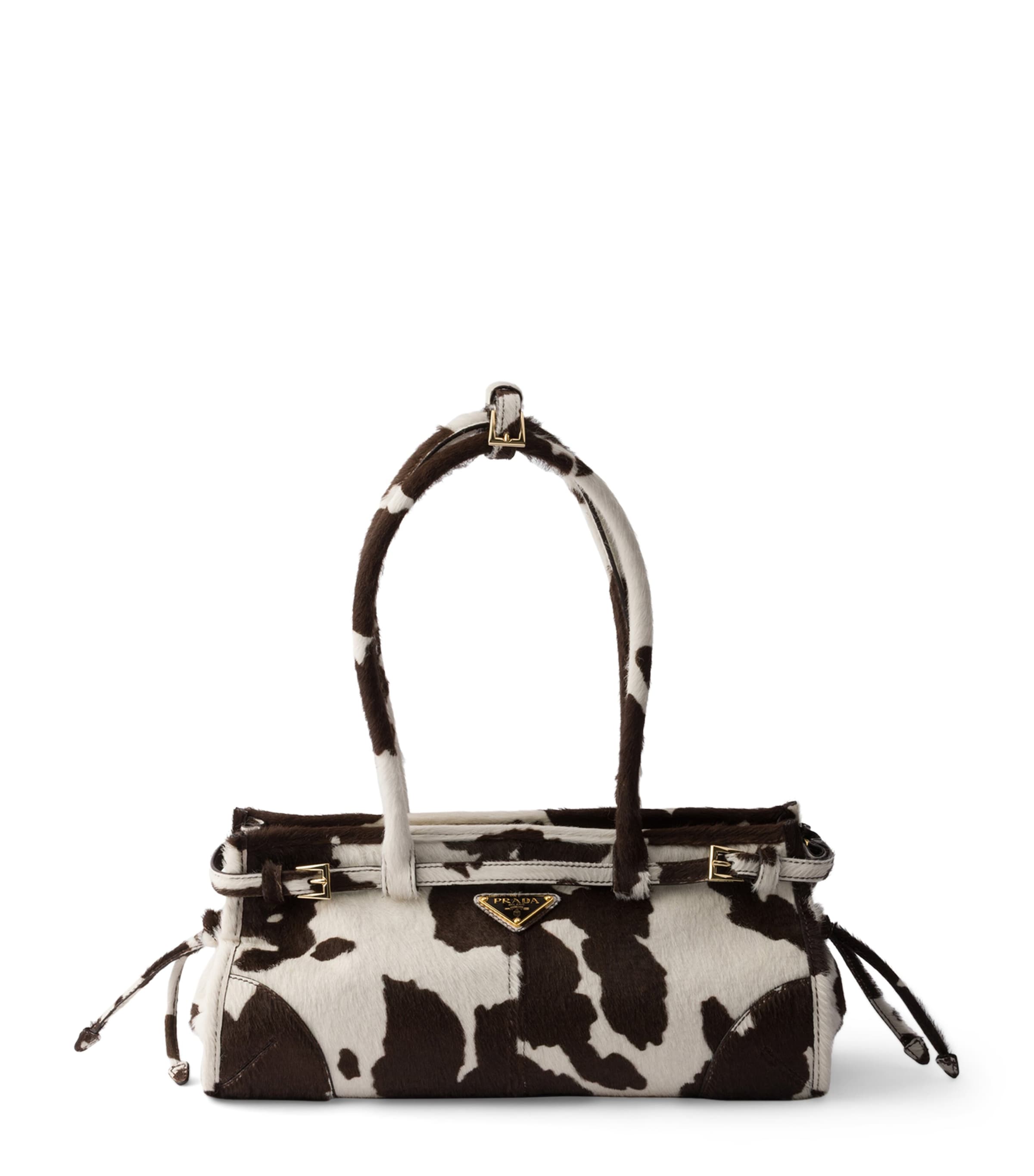 Prada White Medium Calf Hair Printed Bonnie Top-Handle Bag 