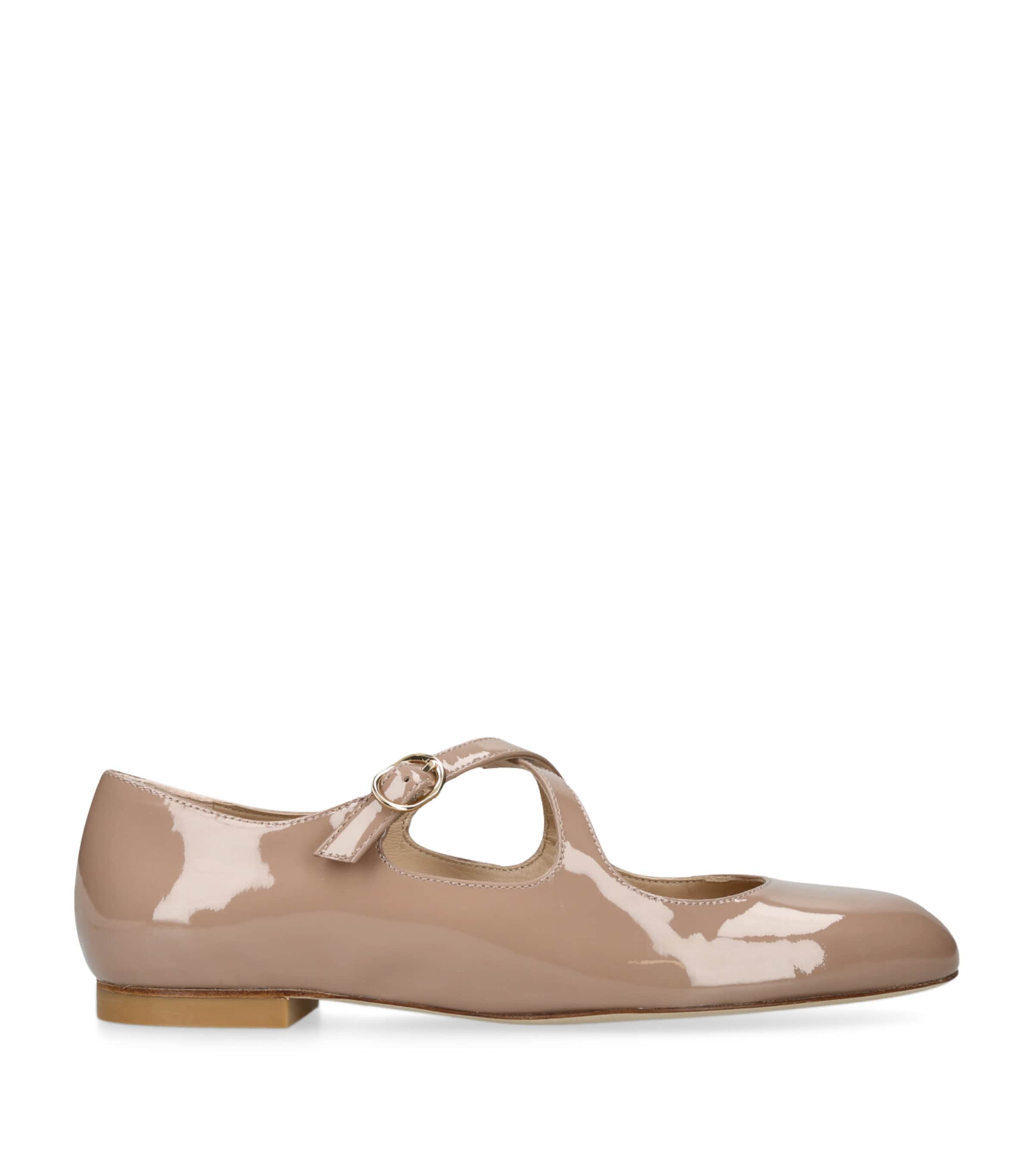 Stuart Weitzman Patent Leather Clem Mary Jane Flats Beige Image 1