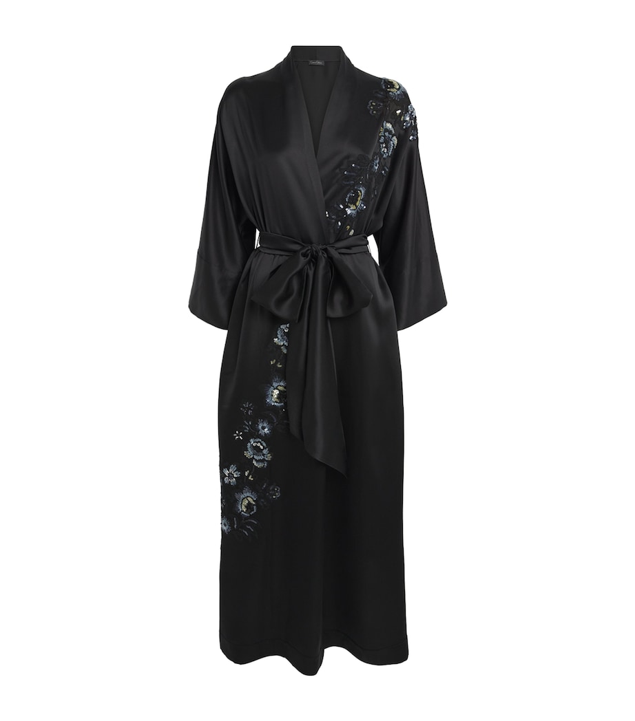 Silk Embellished Maxi Kimono Robe BLACK/SPARKLING BLCK Image 1