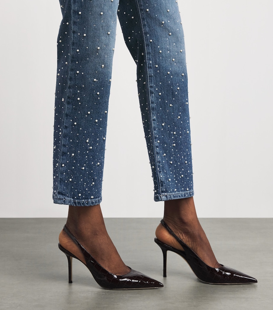 Good American Womens Embellished Good Icon Straight Jeans Image 3