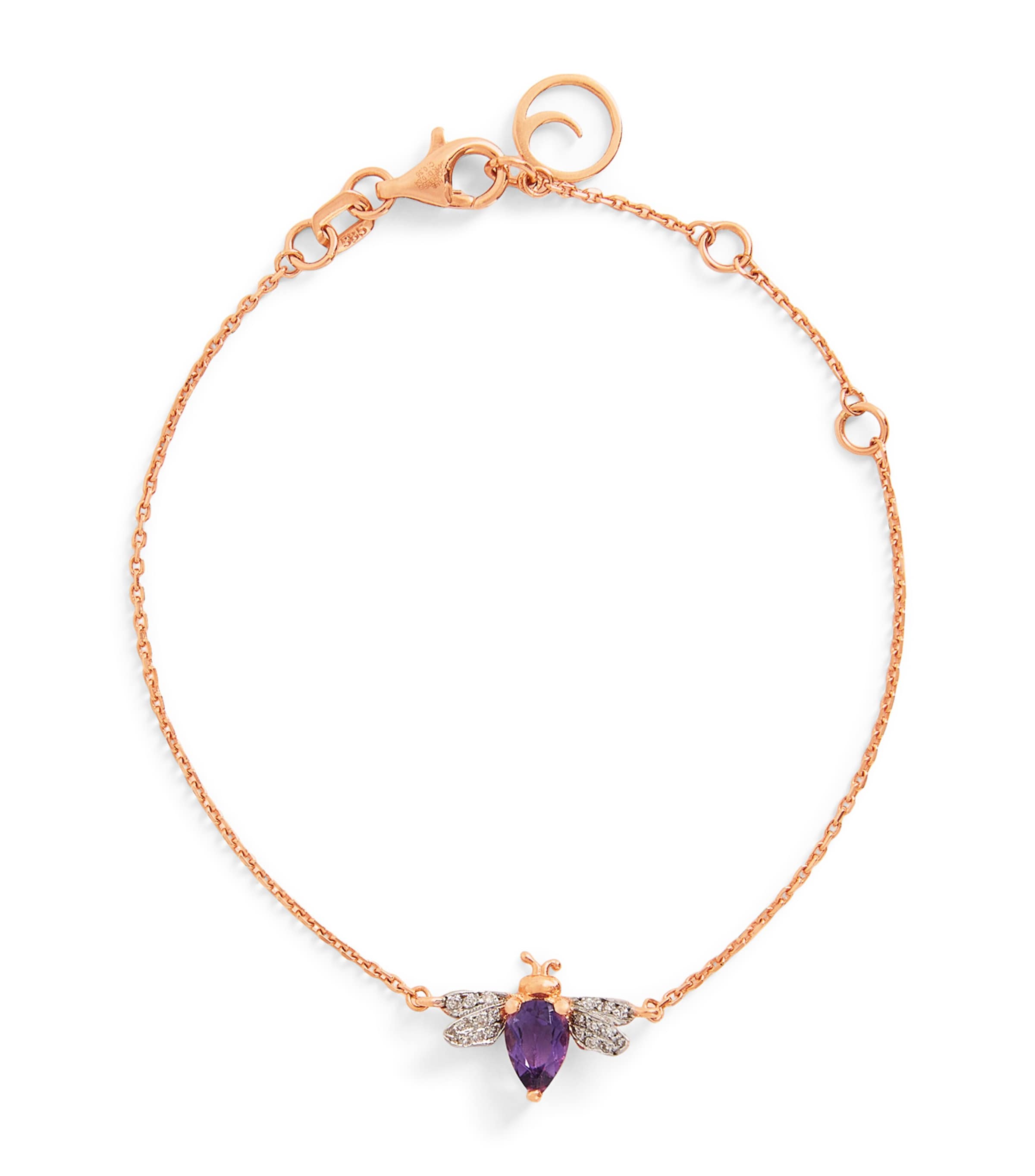 Bee Goddess Rose Gold, Diamond and Amythest Queen Bee Bracelet | Fine Jewellery | Fine Bracelets | Chain Bracelets | Designers | Bee Goddess