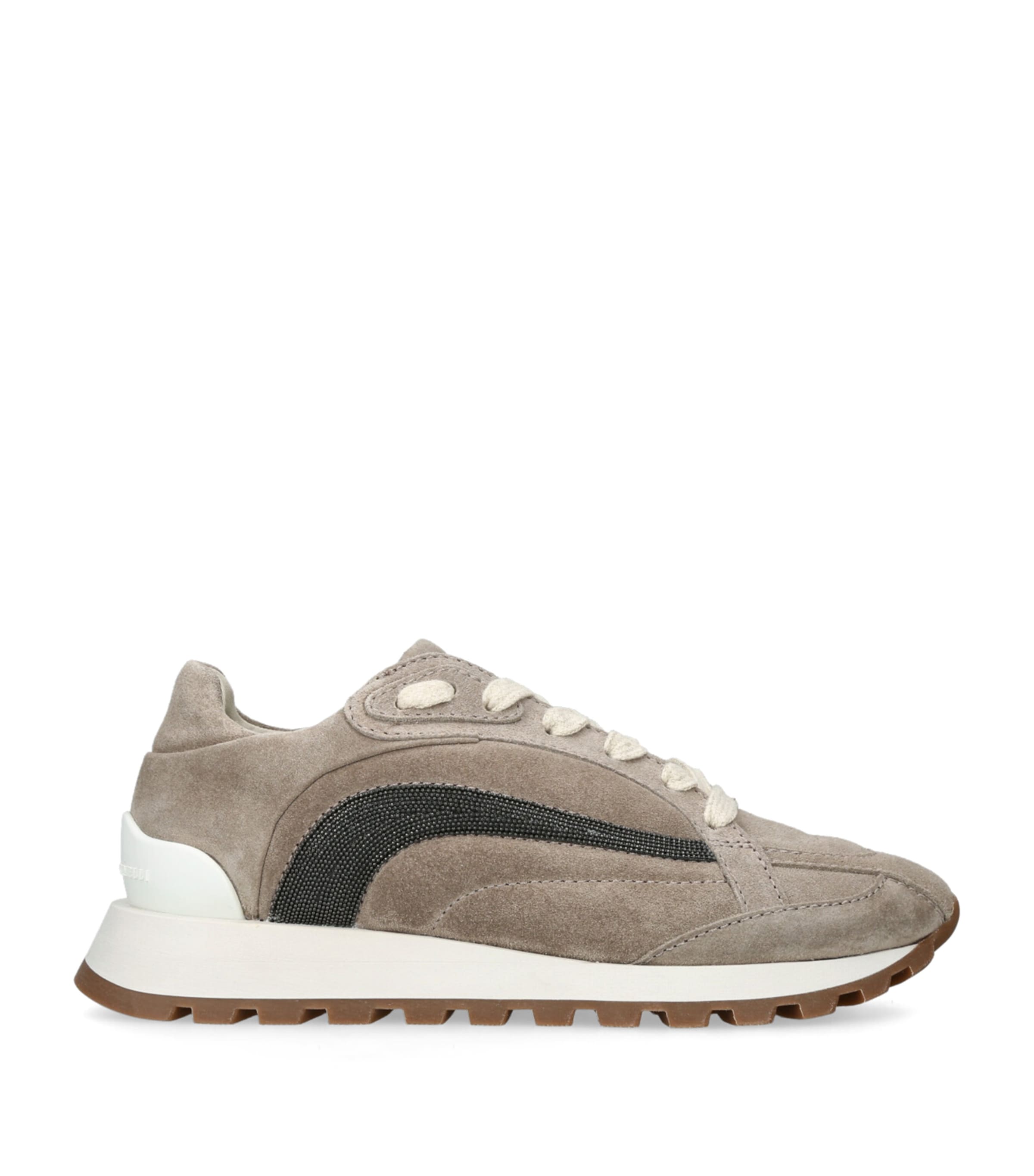 Brunello Cucinelli Monili-embellished Suede Sneakers In Brown