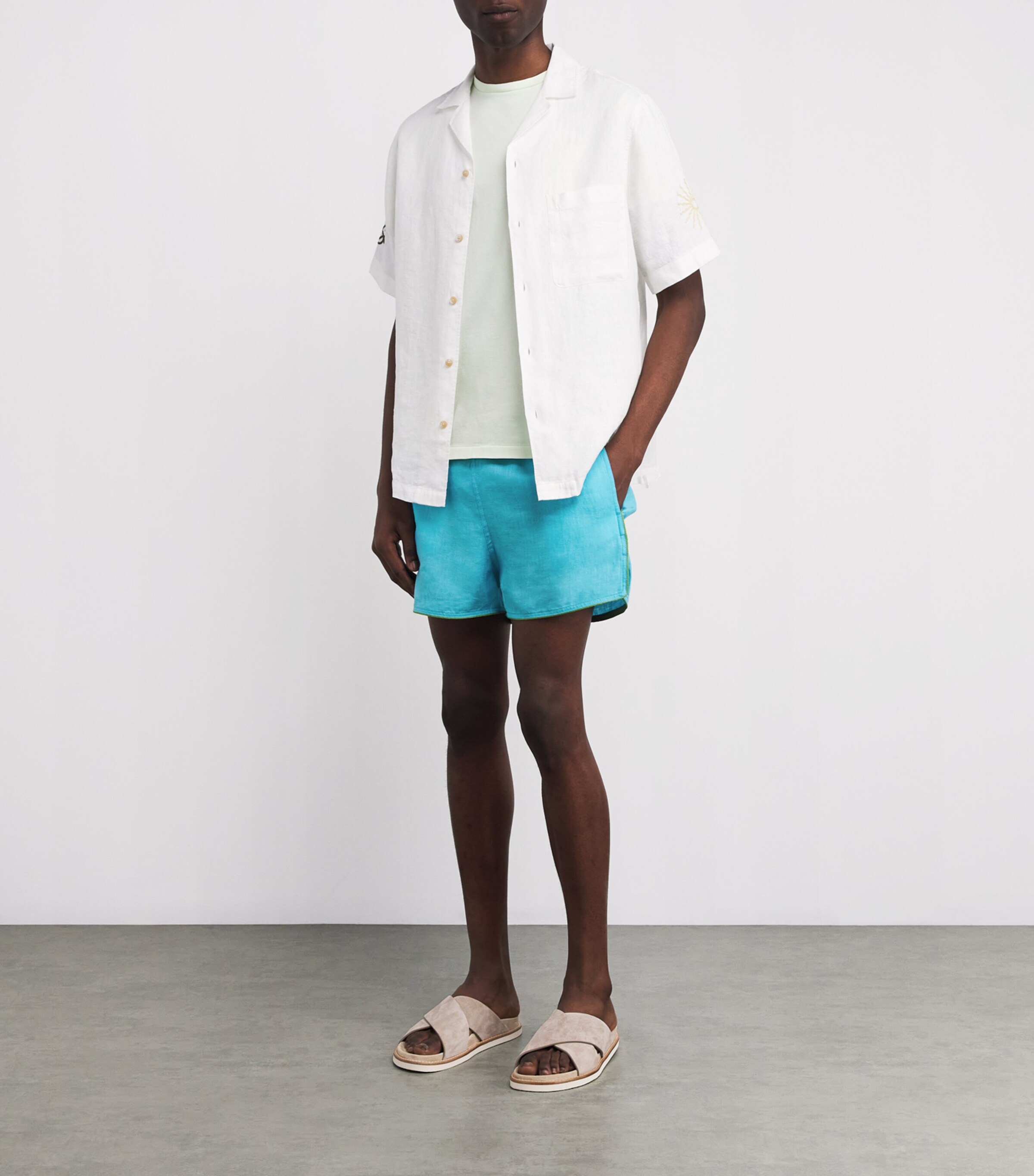 Vilebrequin Mens Linen Maurice Swimshorts Blue Topaz Image 2