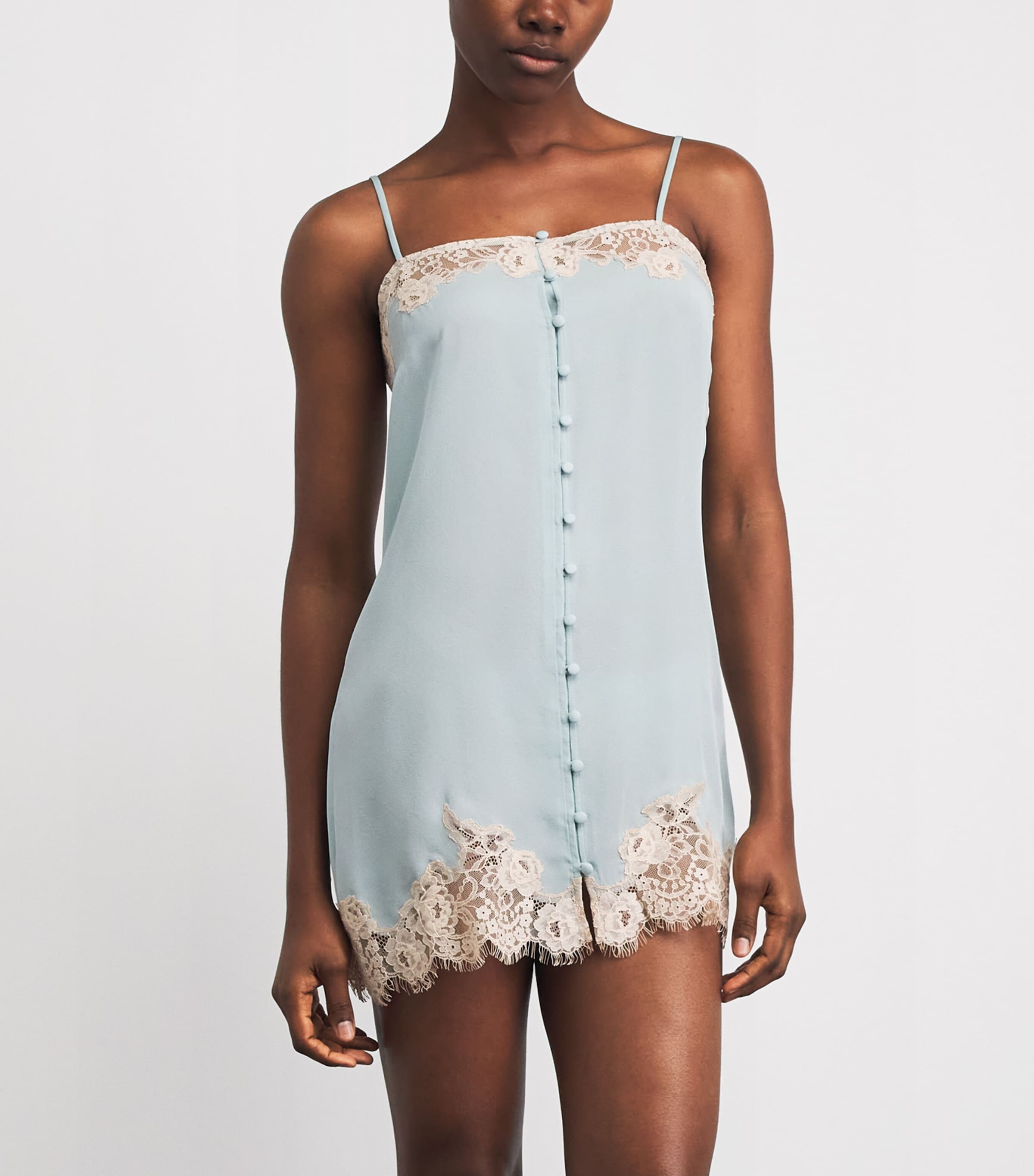 Fleur Du Mal Womens Silk Lace-Trim Juliet Slip Dress Frosted Mint Image 2