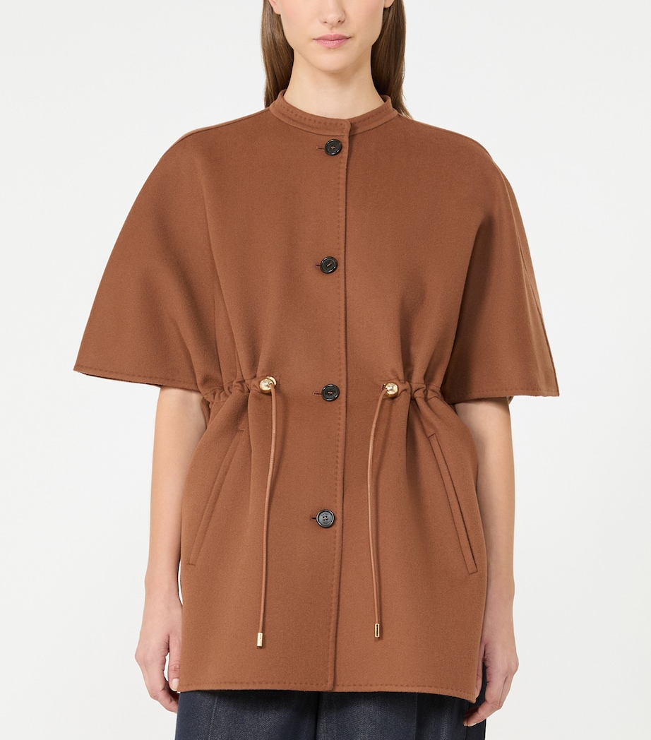 Max Mara Womens Virgin Wool Drawstring Cape Dark Brown Image 2