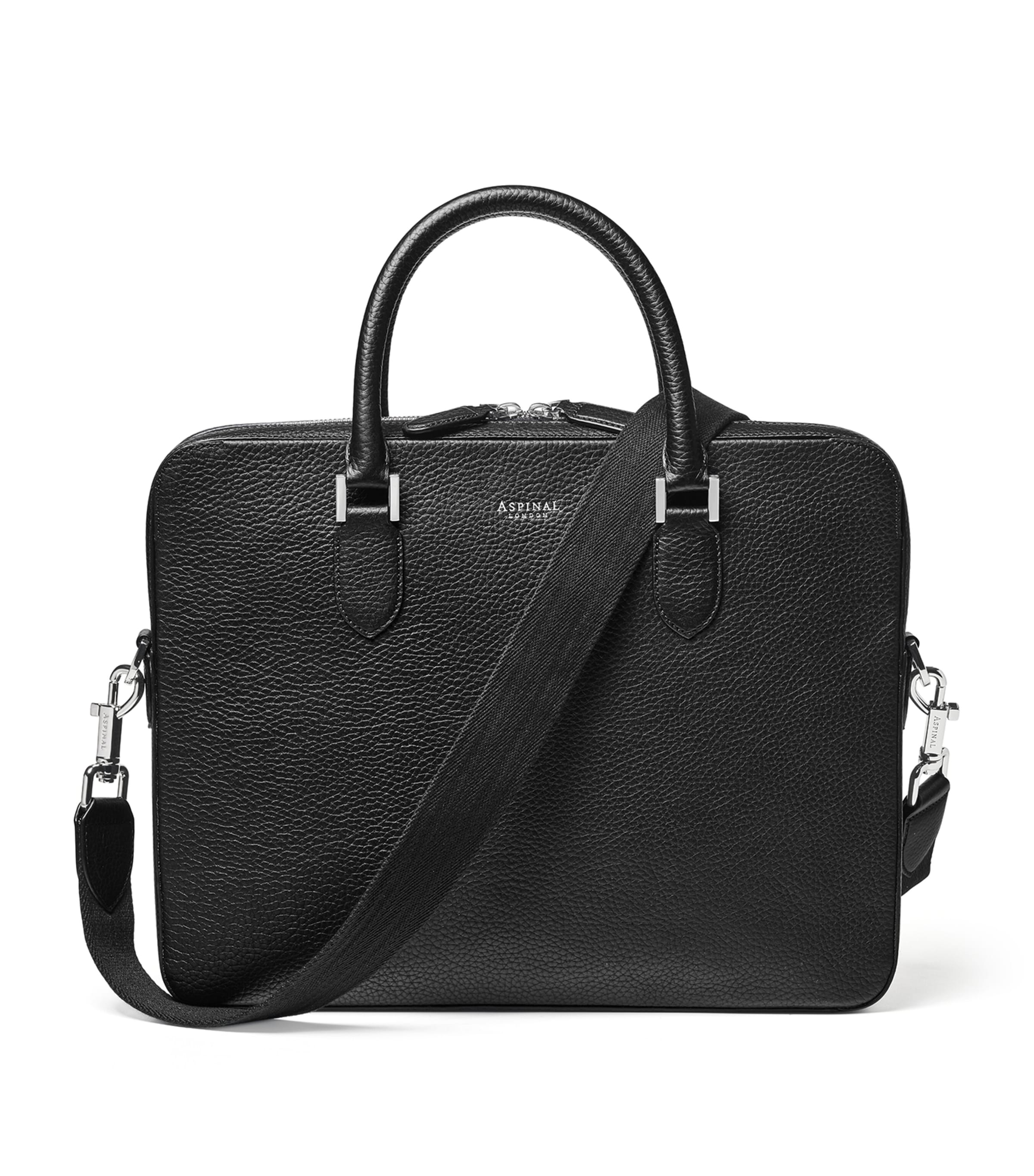 Aspinal Of London Leather Shield Briefcase In Black
