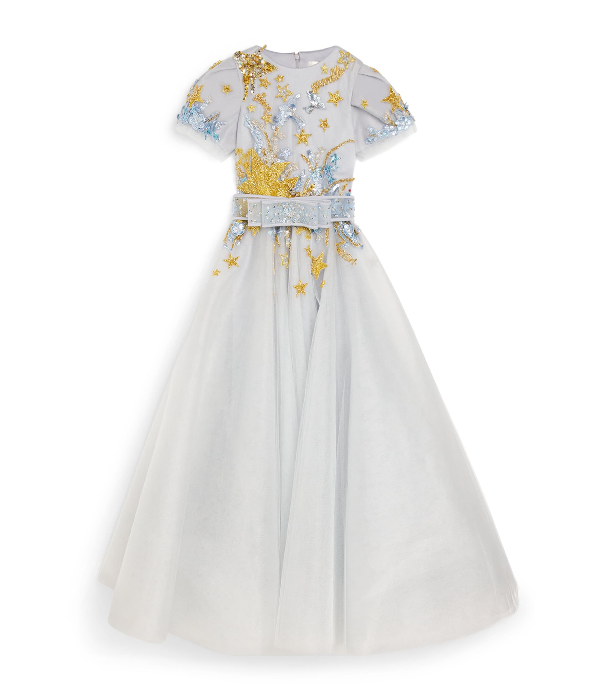 Mischka Aoki Kids' Embellished Tulle Dress In Blue