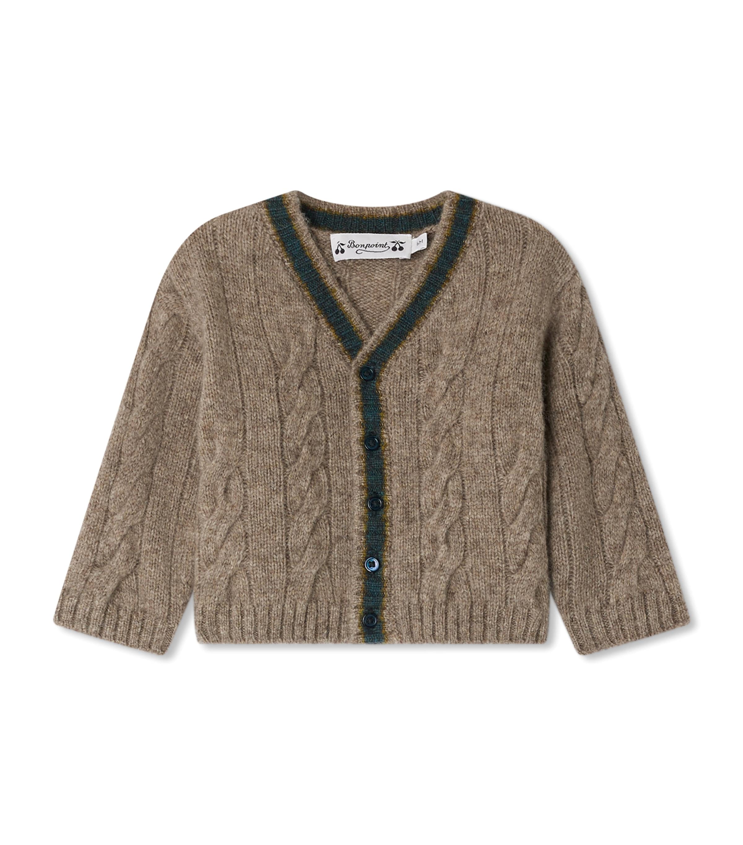 Wool-Yak Cable Knit Cardigan (6-18 Months) RAYURES TAUPE Image 1