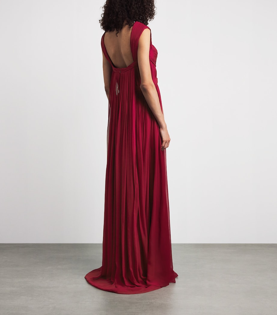 Pamella Roland Womens Chiffon Plunge Gown Burgundy Image 4