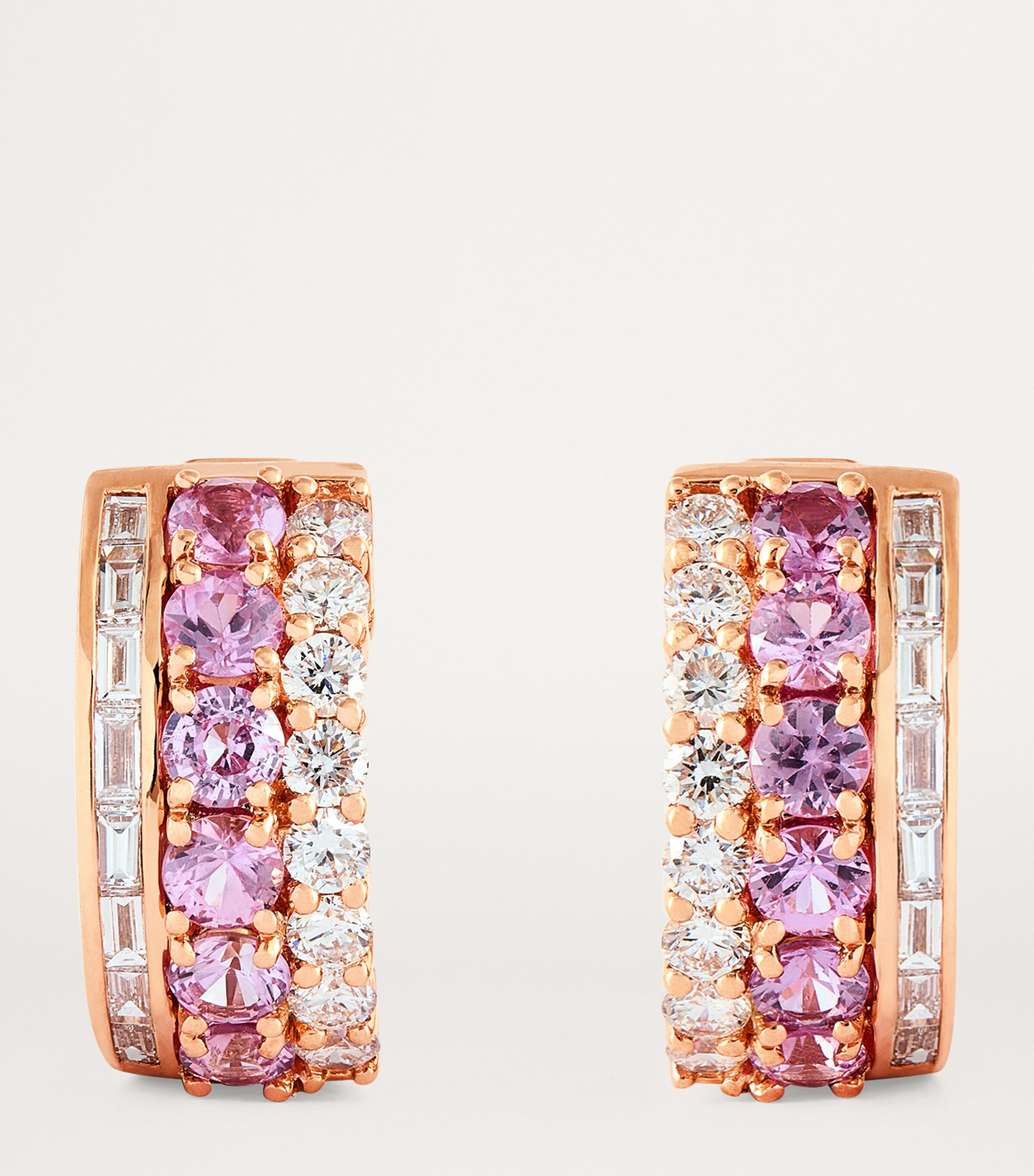 Rose Gold, Pink Sapphire and Diamond Lola Huggie Earrings ROSE GOLD Image 3