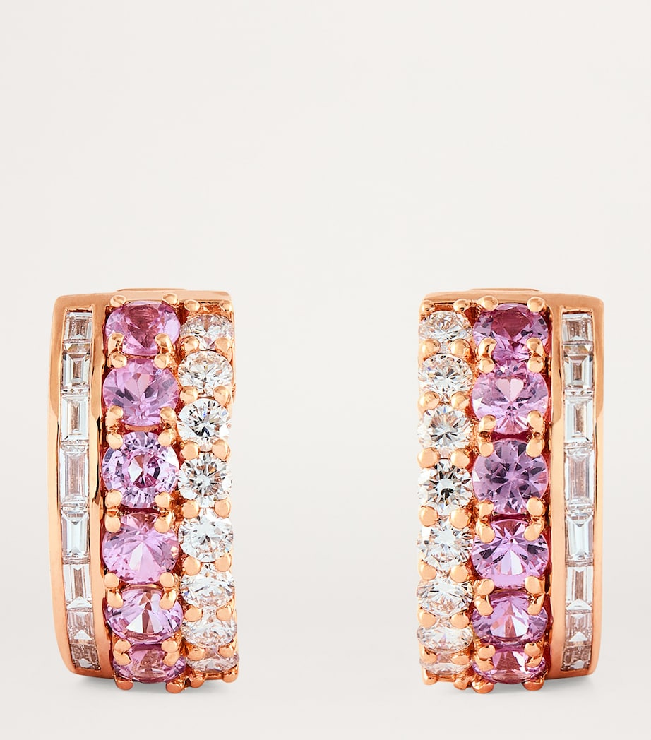 Rose Gold, Pink Sapphire and Diamond Lola Huggie Earrings ROSE GOLD Image 3