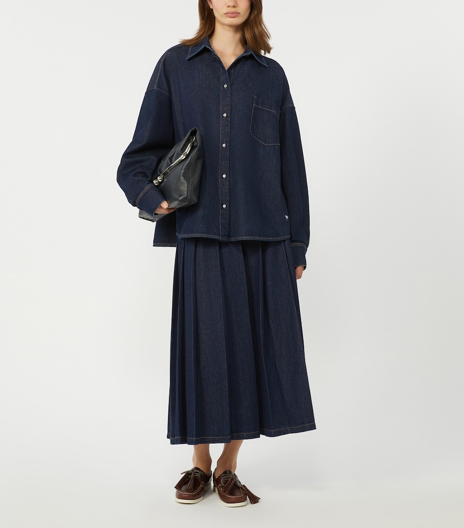 Weekend Max Mara Womens Denim Pleated Midi Skirt Navy Image 2